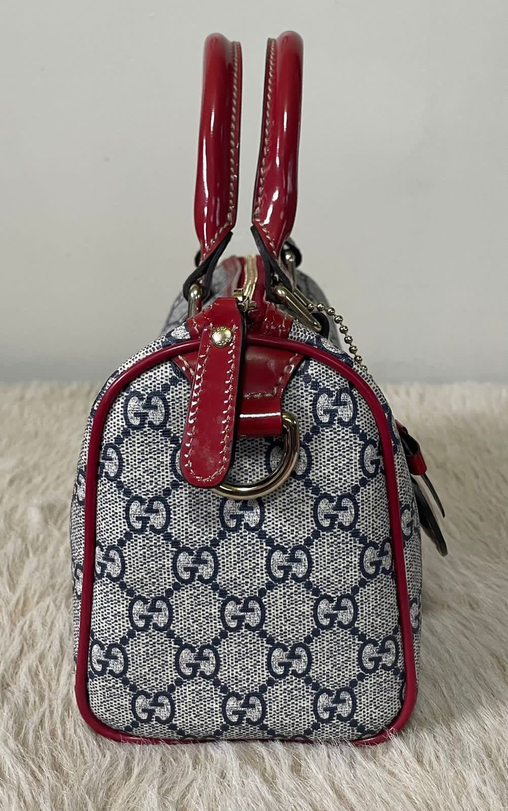 GG Red Coated Canvas Tattoo Heart Joy Boston Bag