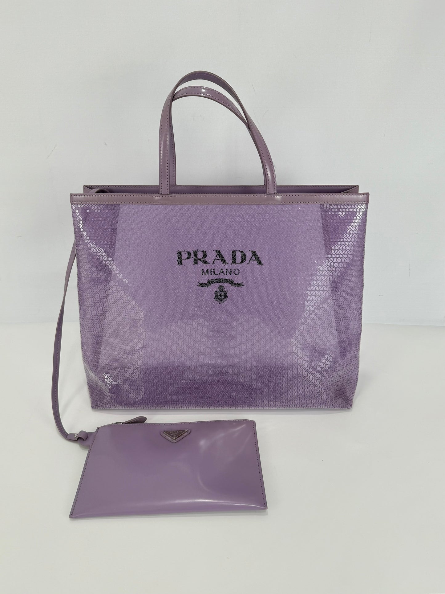 Prada Mesh Paillettes Spazzolato Logo Shopping Tote Lilium