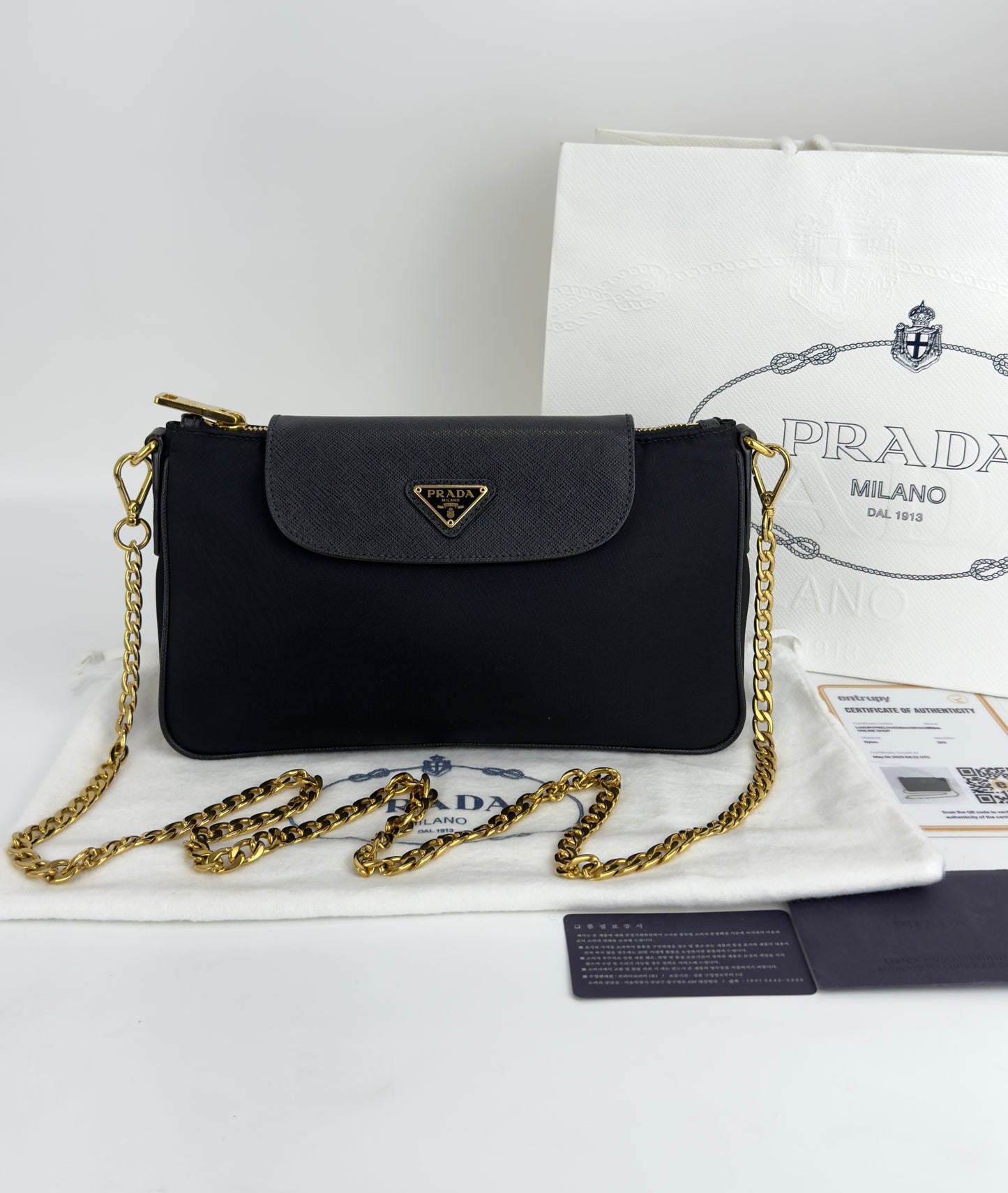 Prada 1BH085 Tessuto Nylon Convertible Clutch Sling Bag