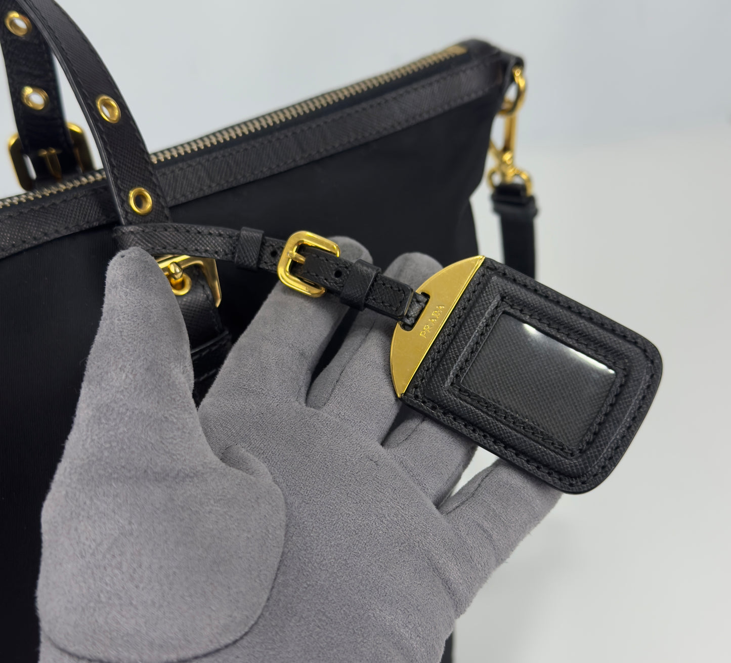 Prada Black Tessuto Nylon And Saffiano Leather Tote Bag