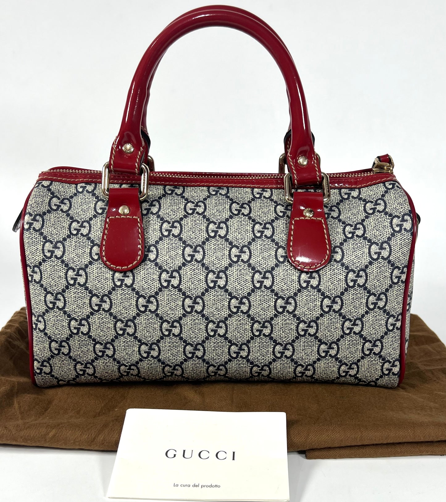GG Red Coated Canvas Tattoo Heart Joy Boston Bag