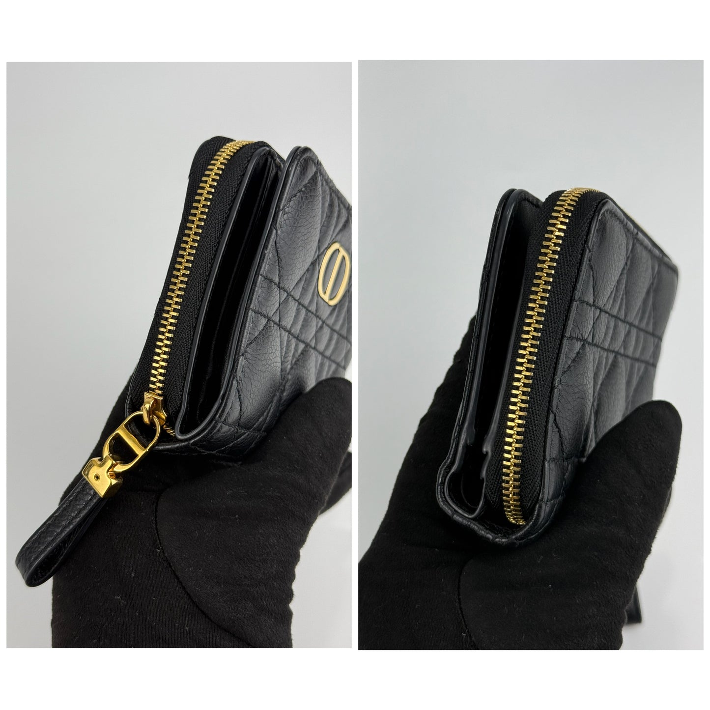 Dior Caro Scarlet Wallet In Black Supple Cannage Calfskin