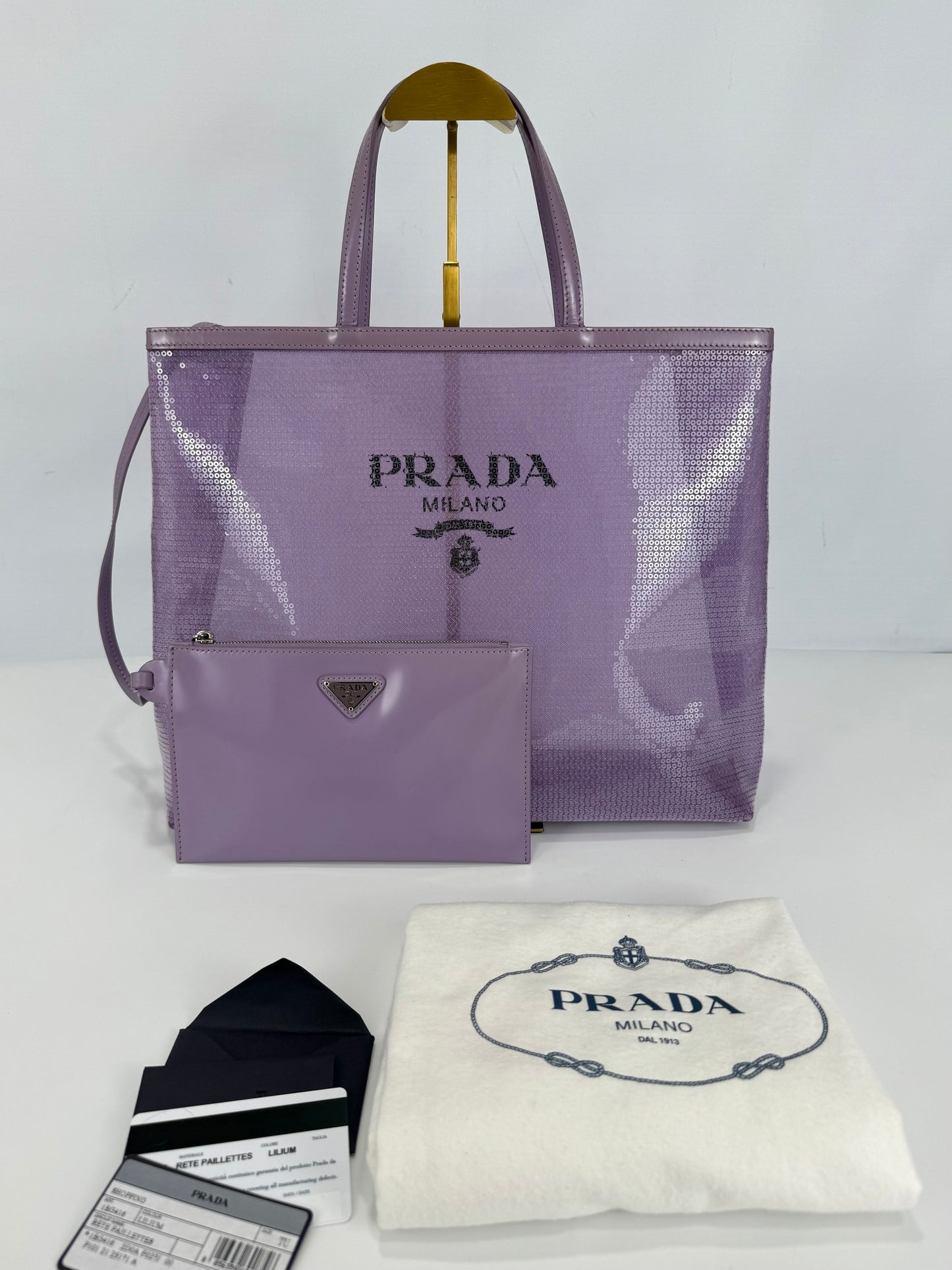 Prada Mesh Paillettes Spazzolato Logo Shopping Tote Lilium