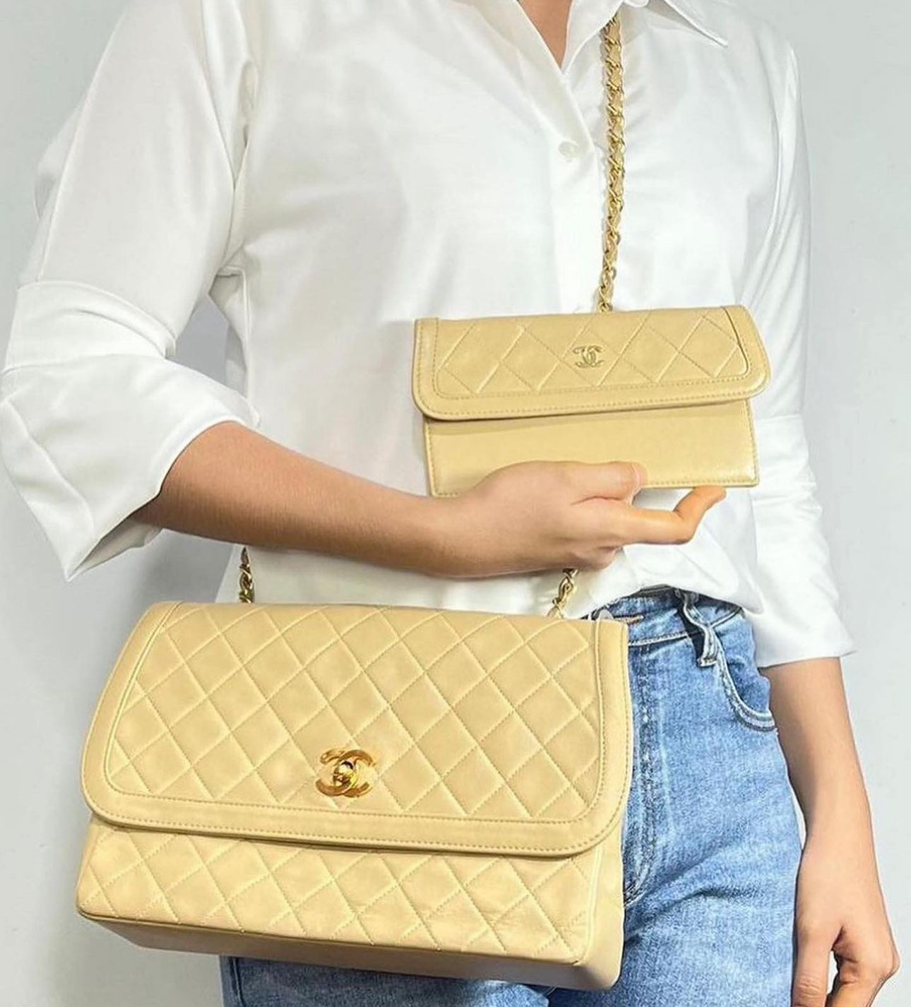 Chanel Beige quilted lambskin Vintage Medium