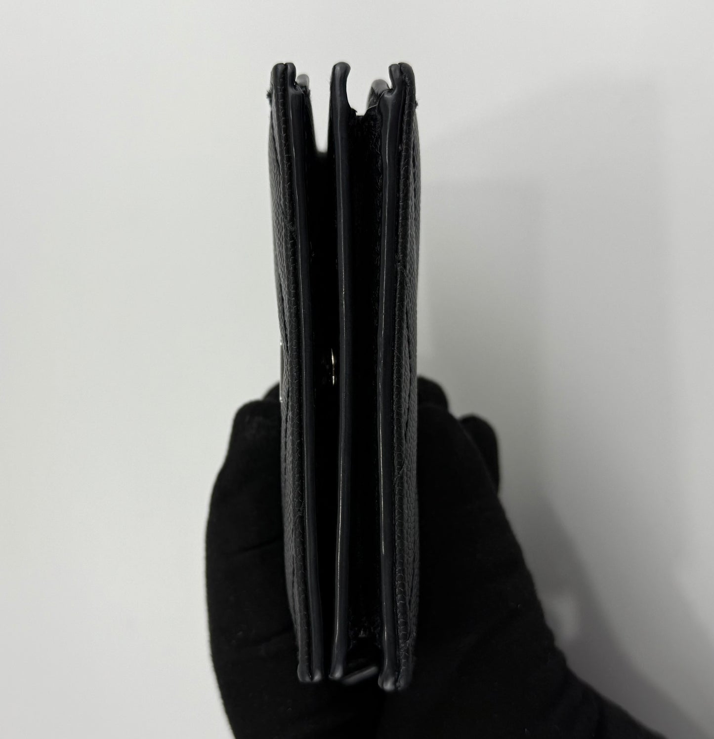 YSL BLACK GRAIN DE POUDRE MONOGRAM BIFOLD WALLET CARD CASE
