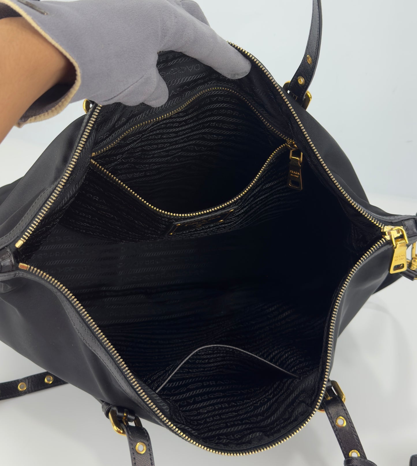 Prada Black Tessuto Nylon And Saffiano Leather Tote Bag
