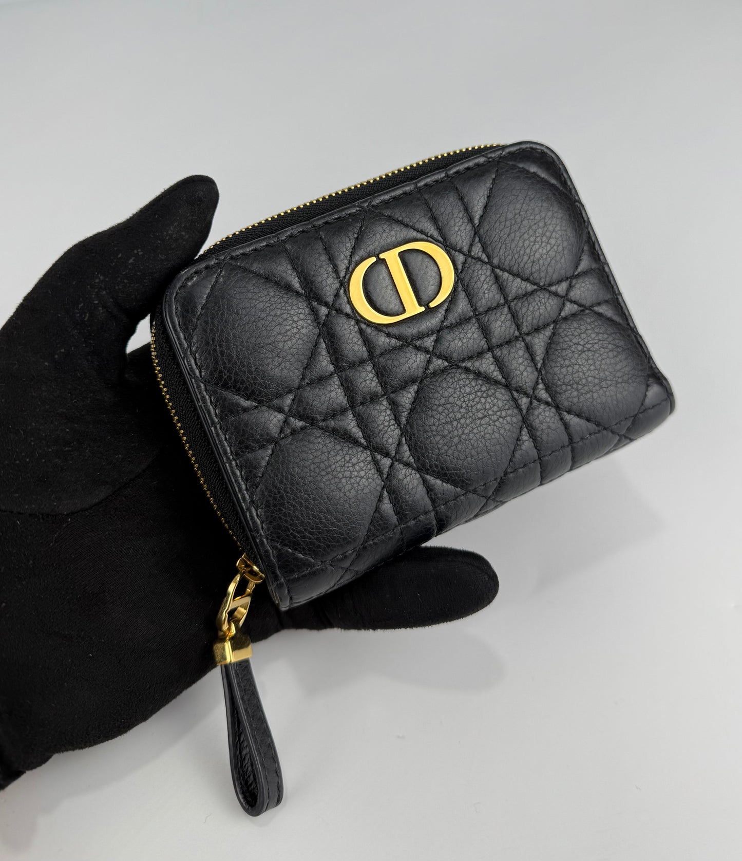 Dior Caro Scarlet Wallet In Black Supple Cannage Calfskin