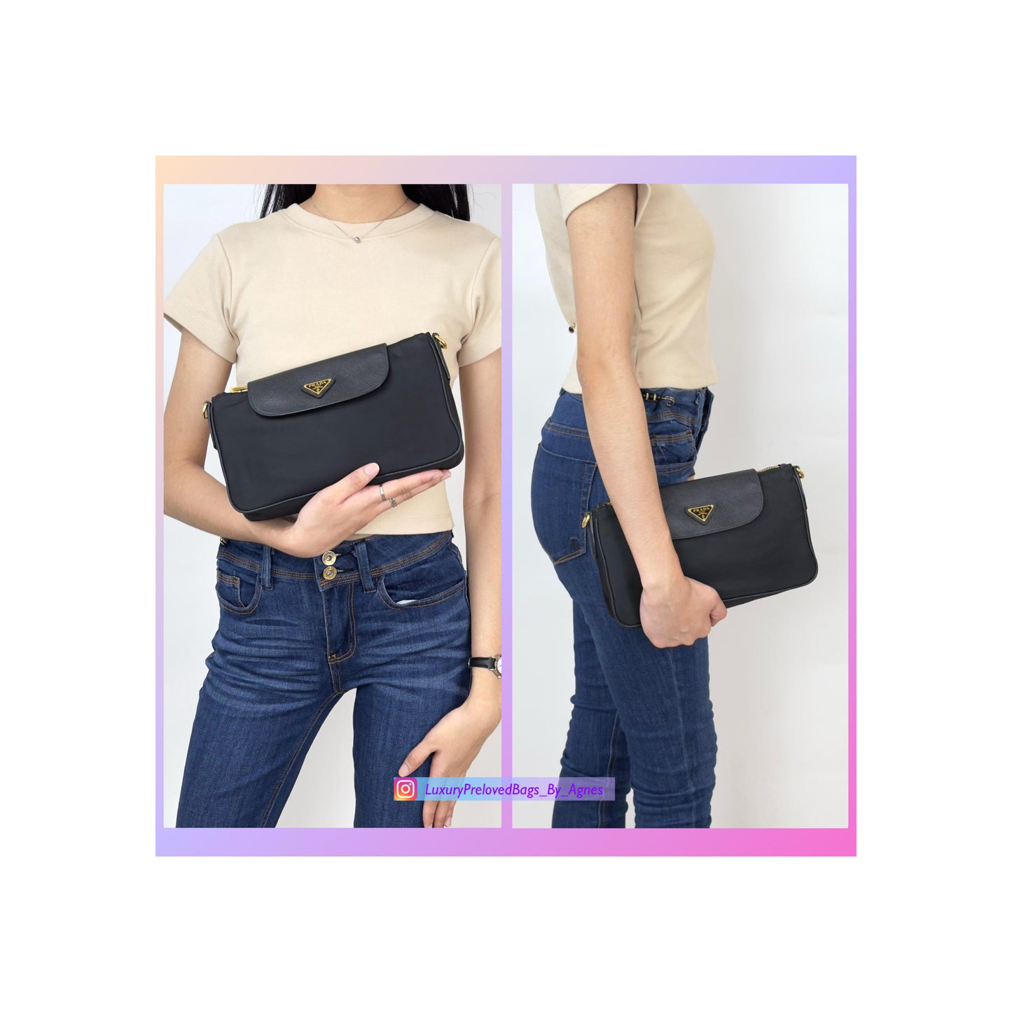 Prada Black Tessuto Nylon Saffiano Chain Crossbody Bag