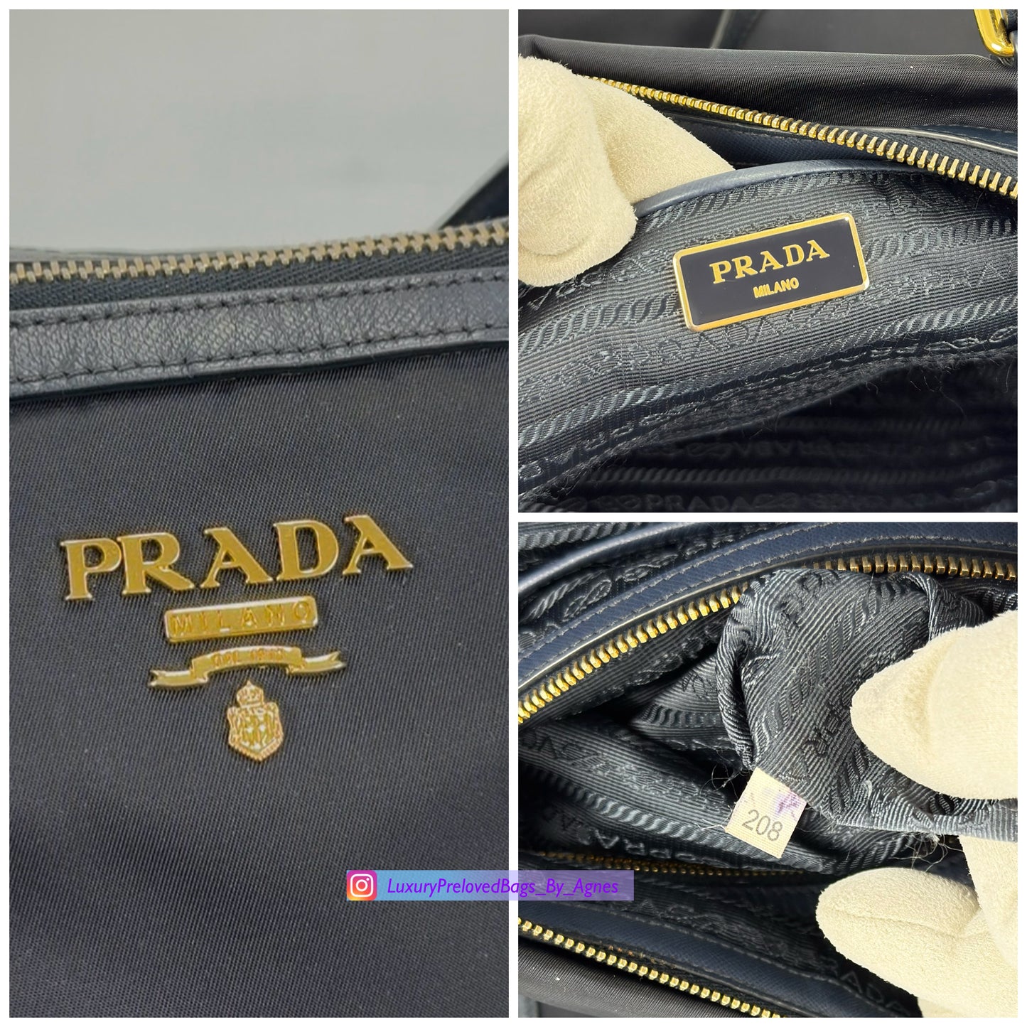 Prada Navy Blue Tessuto Nylon And Saffiano Leather Tote Bag