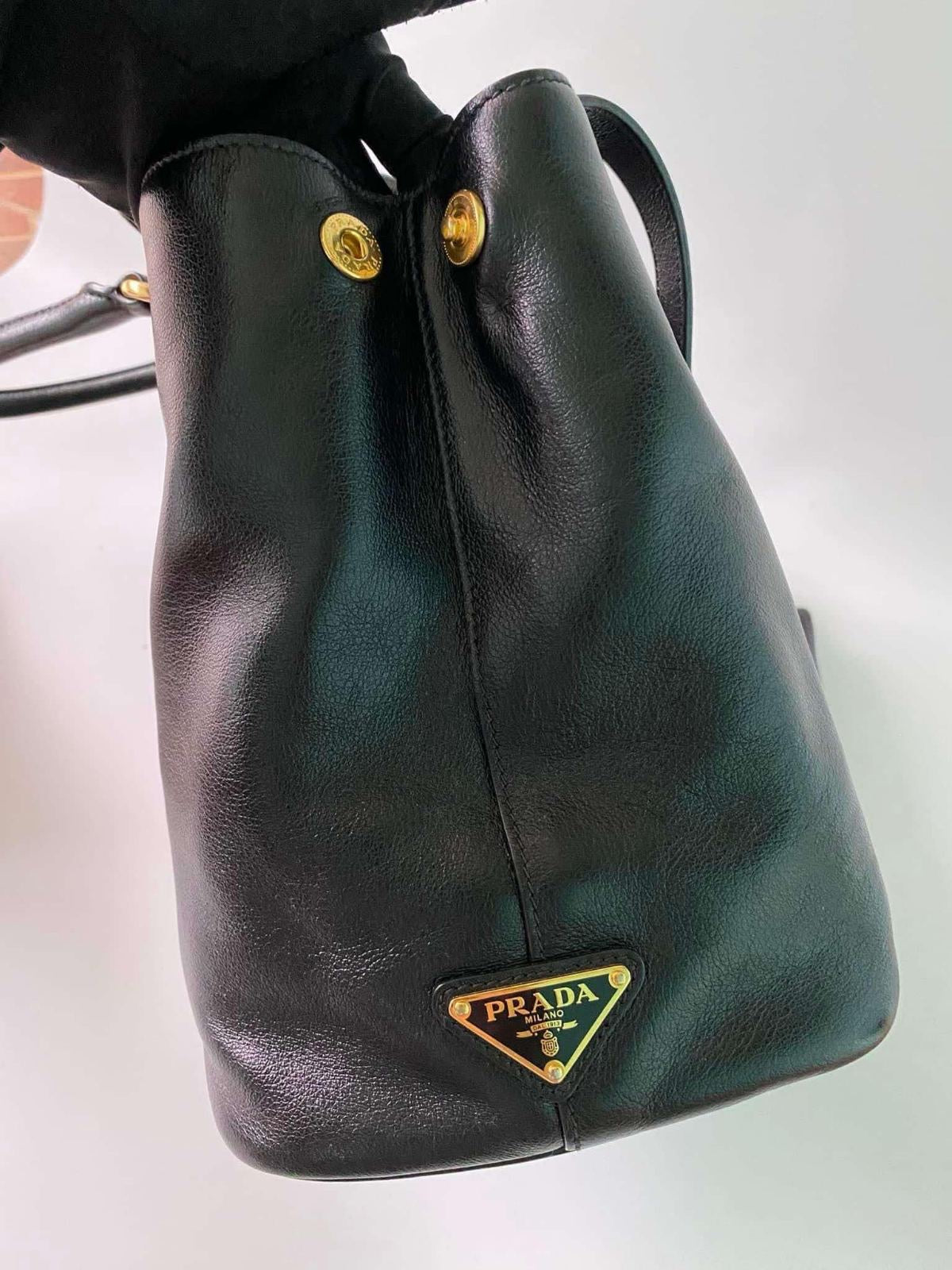 Prada Glace Calfskin Embossed Logo Tote Black