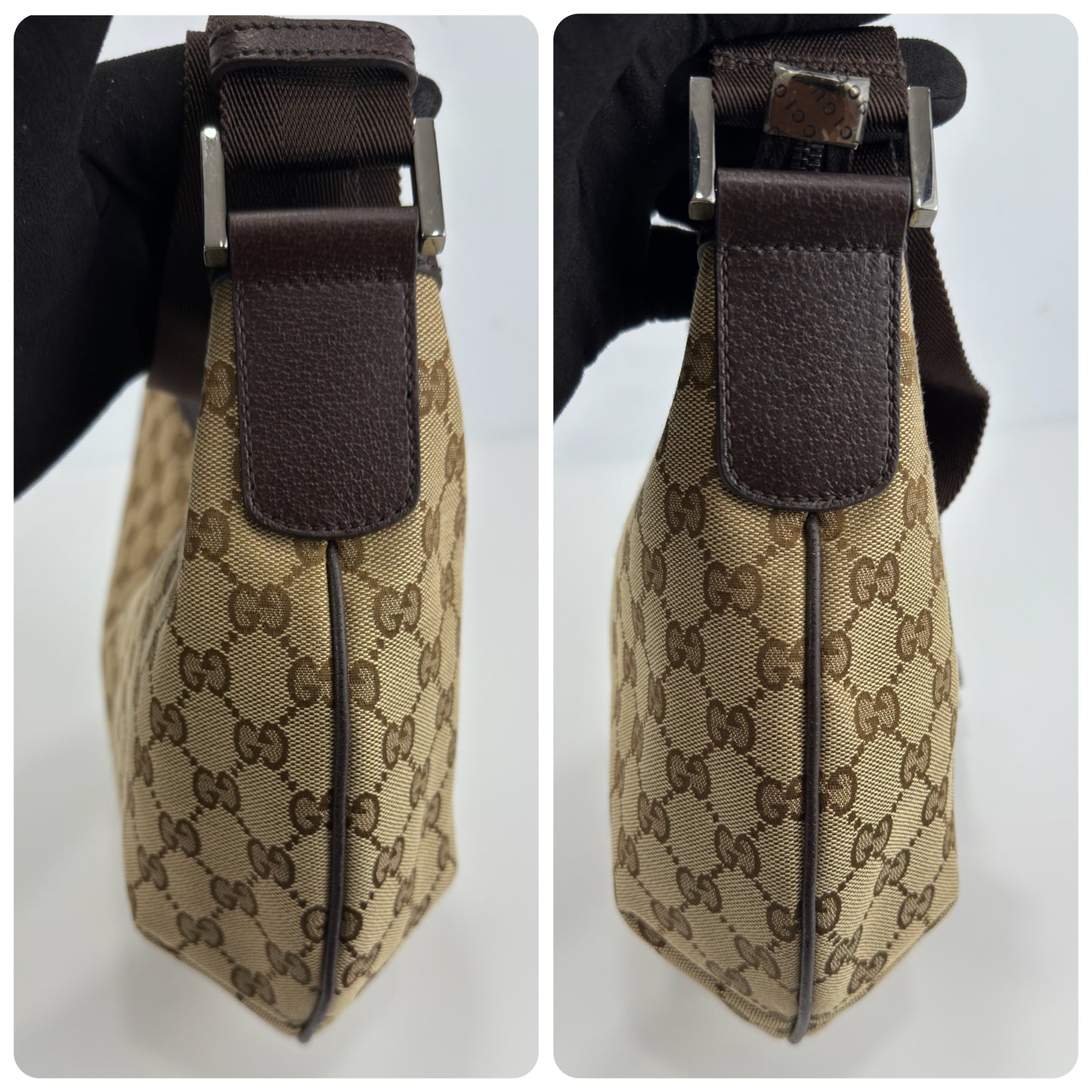 Gucci Monogram Medium Half Moon Hobo Dark Brown