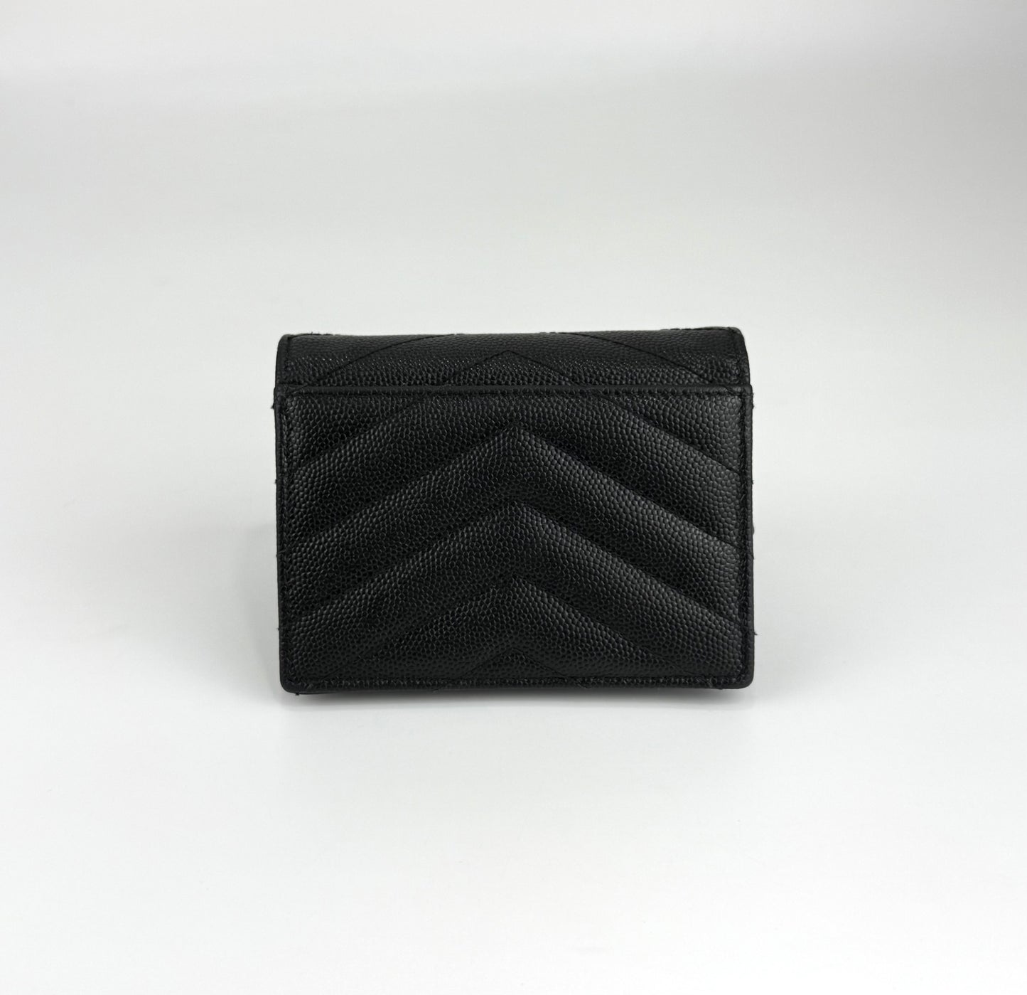 YSL BLACK GRAIN DE POUDRE MONOGRAM BIFOLD WALLET CARD CASE