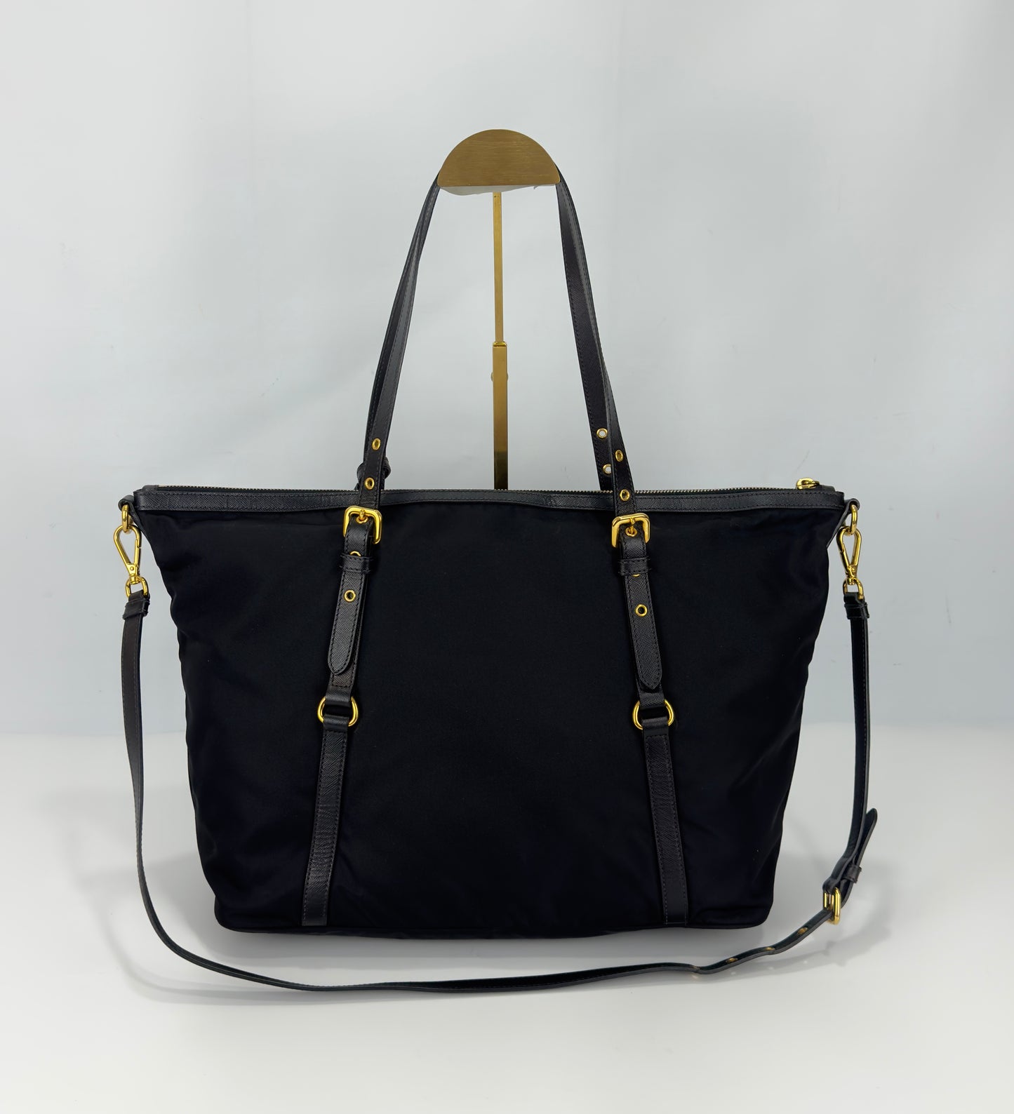 Prada Black Tessuto Nylon And Saffiano Leather Tote Bag