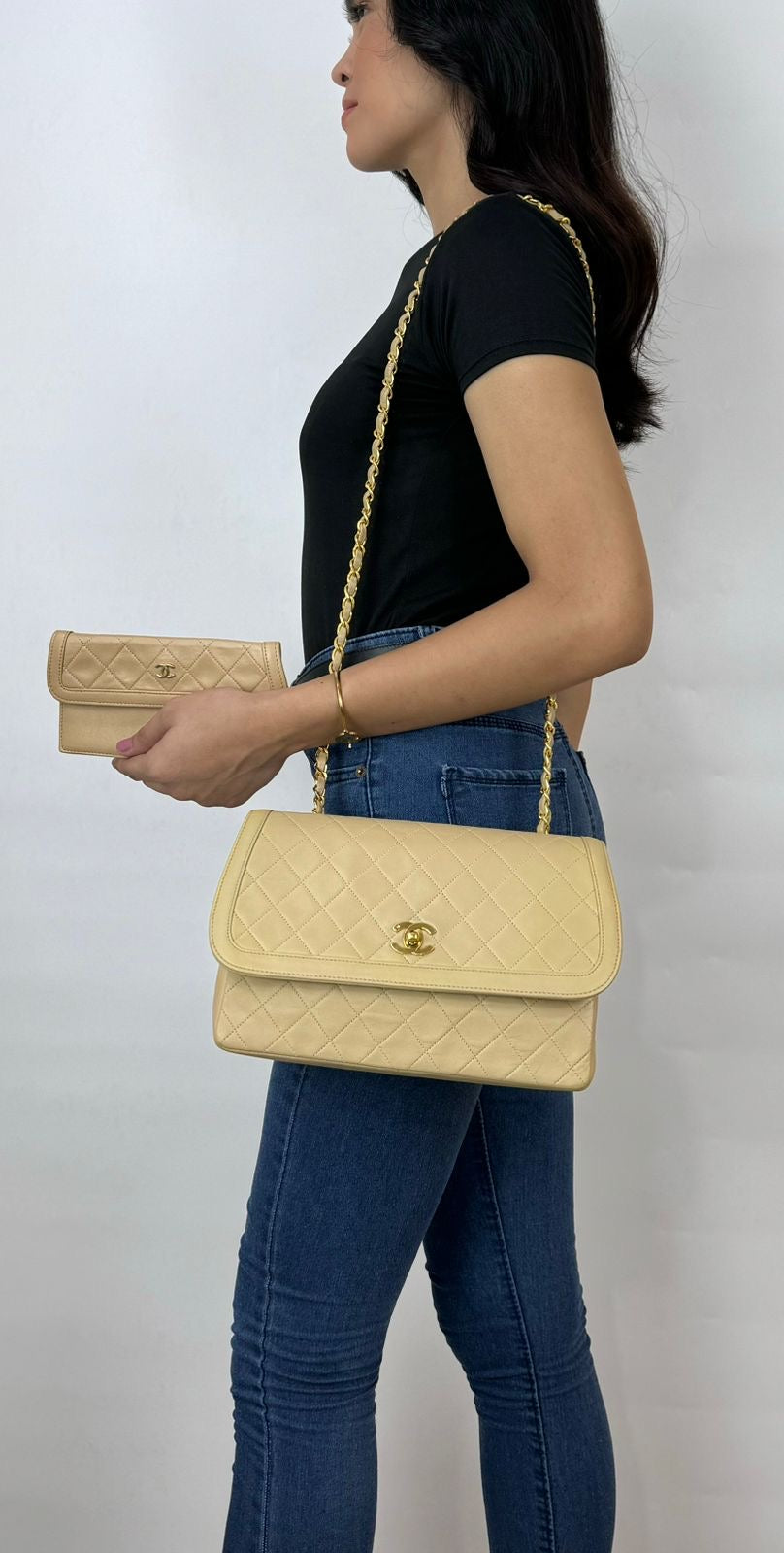 Chanel Beige quilted lambskin Vintage Medium