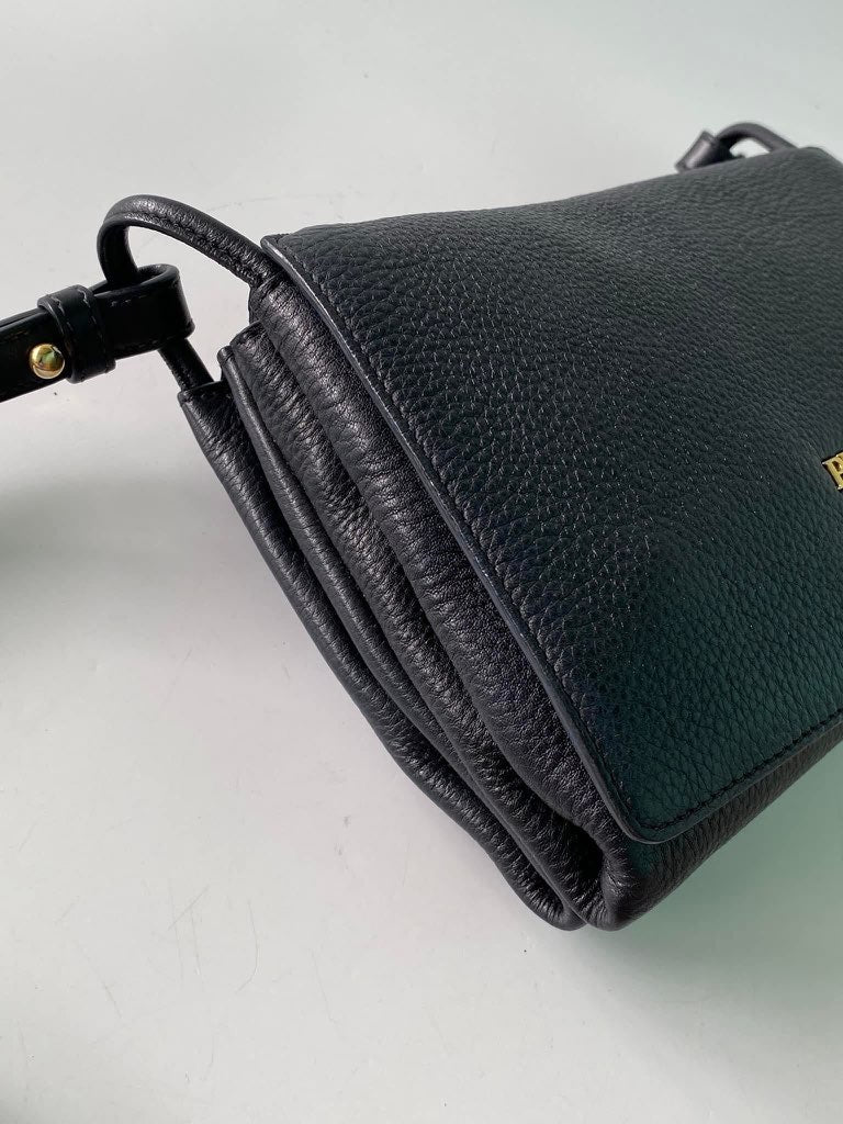 Black Vitello Daino Leather Flap Crossbody Bag with 3 compartments