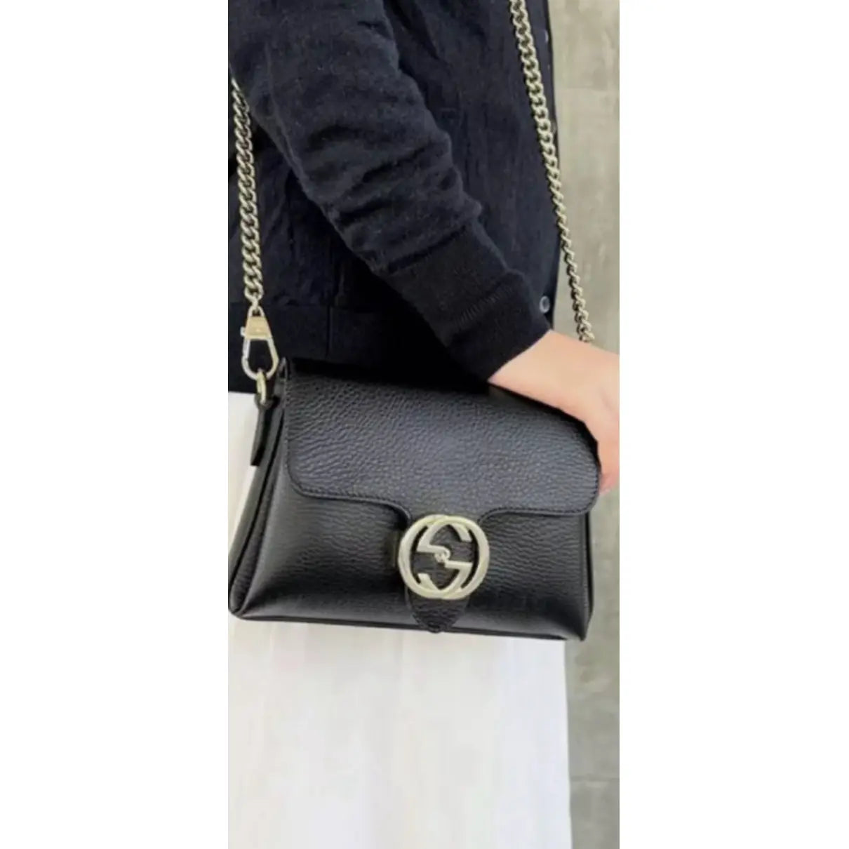 Gucci Interlocking G Black Leather Chain Shoulder Bag