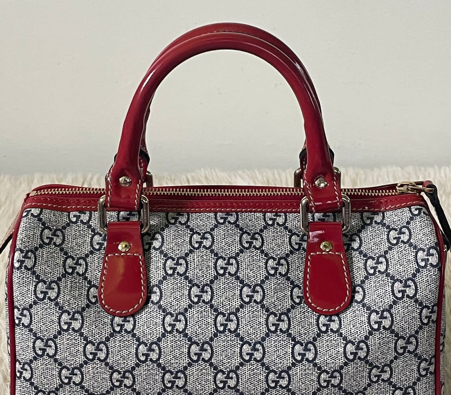 GG Red Coated Canvas Tattoo Heart Joy Boston Bag