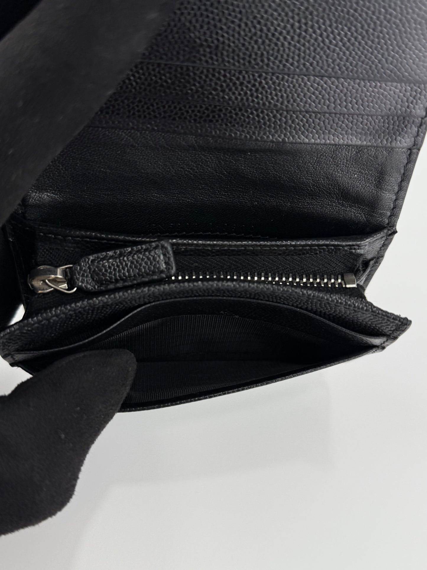 YSL BLACK GRAIN DE POUDRE MONOGRAM BIFOLD WALLET CARD CASE