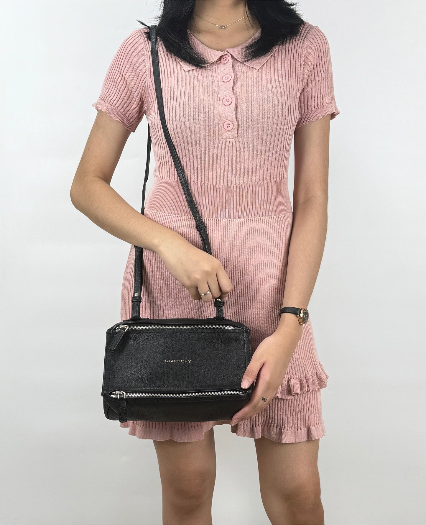 Givenchy Pandora Mini Black Grained Leather Shoulder Bag