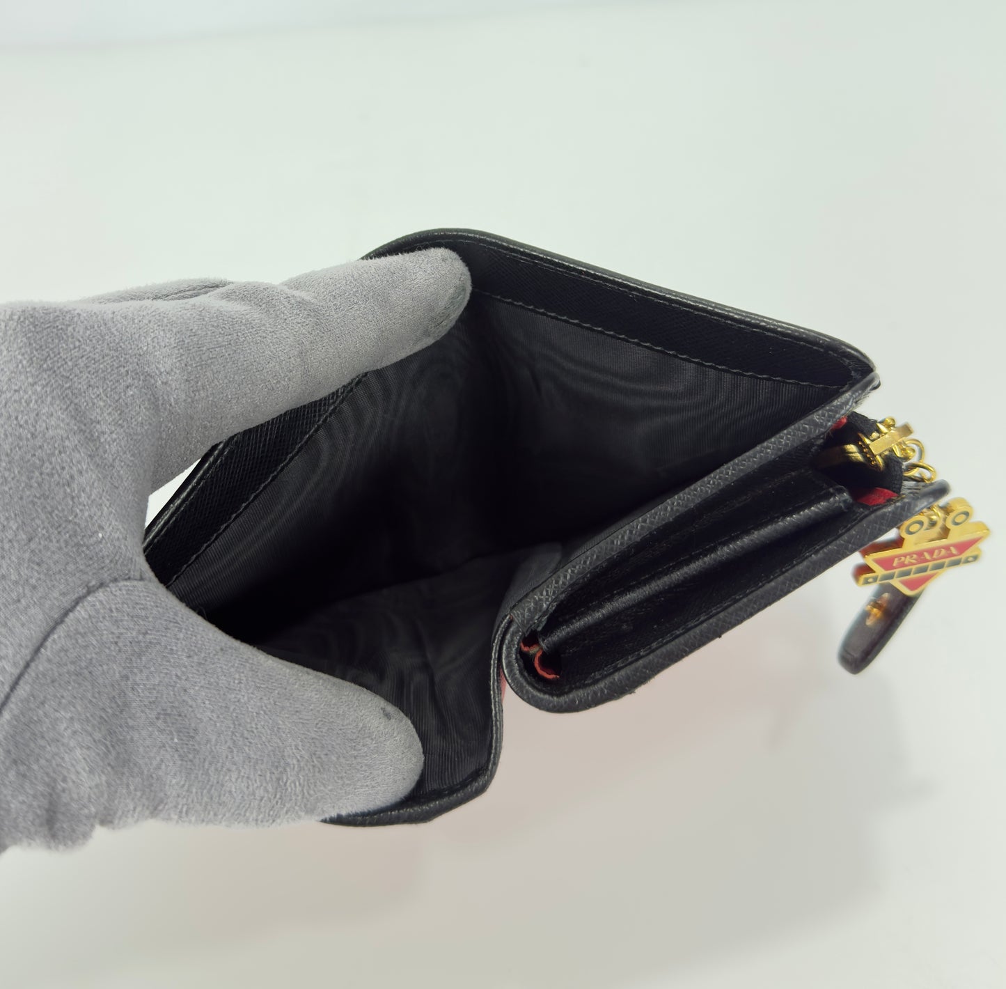 Prada Saffiano Wallet With Robot Charm