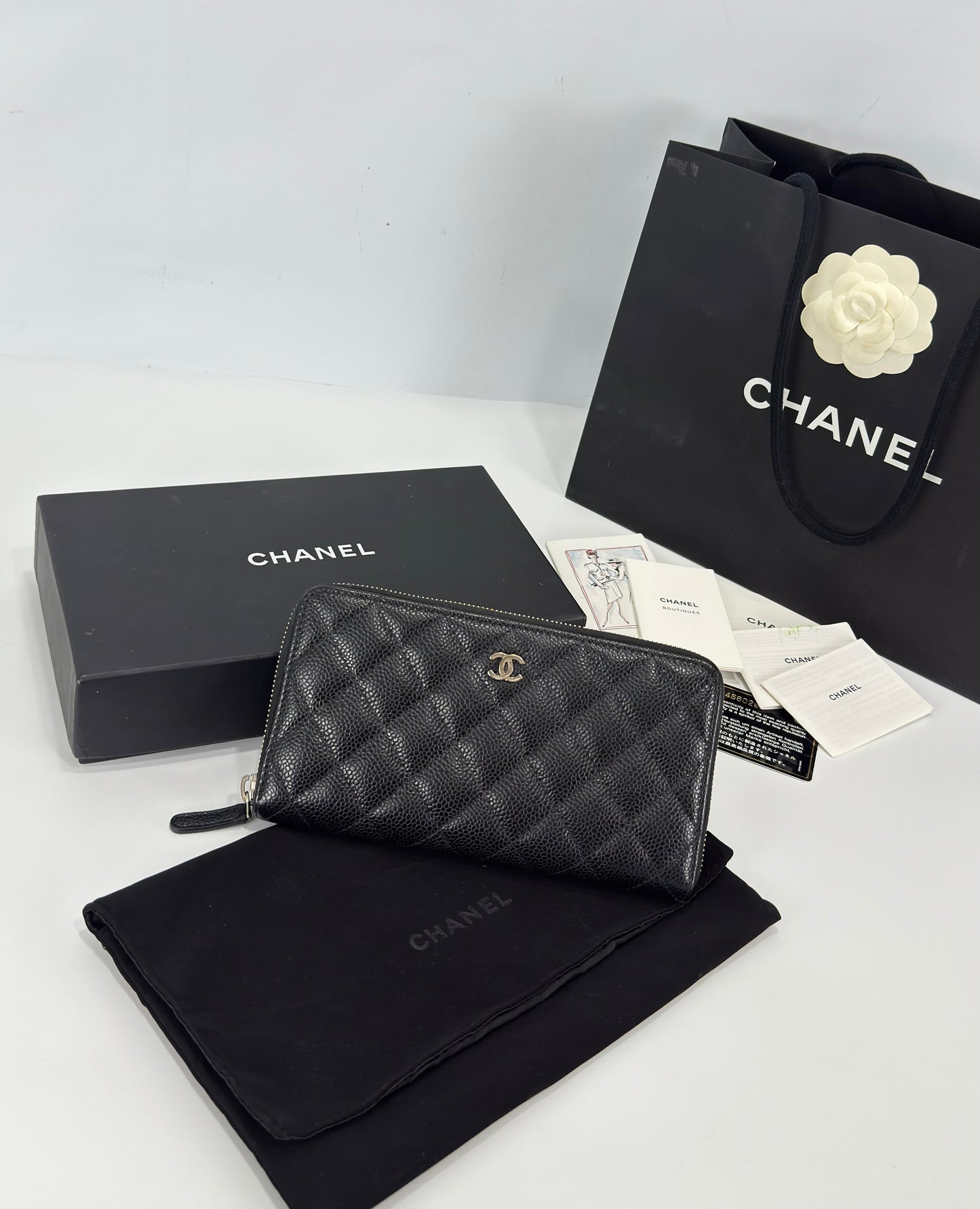 Chanel Caviar Quilted Large Gusset Zip Around Wallet Black