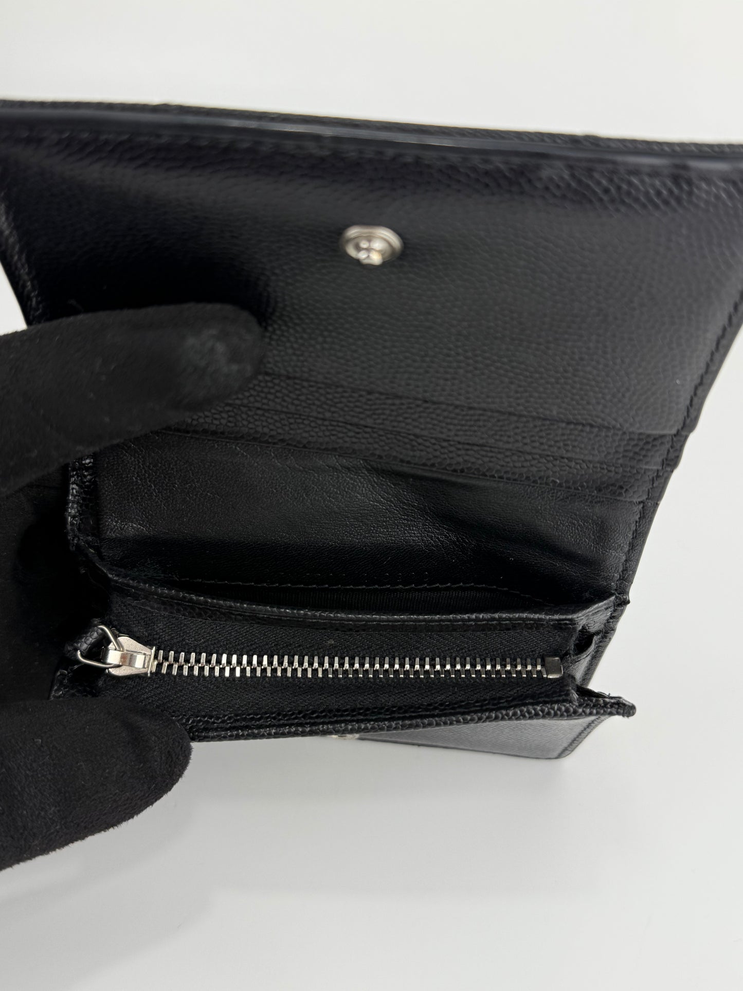 YSL BLACK GRAIN DE POUDRE MONOGRAM BIFOLD WALLET CARD CASE