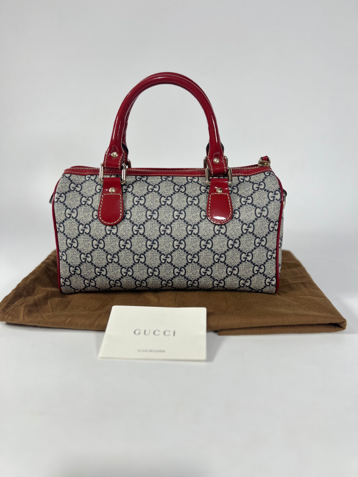 GG Red Coated Canvas Tattoo Heart Joy Boston Bag