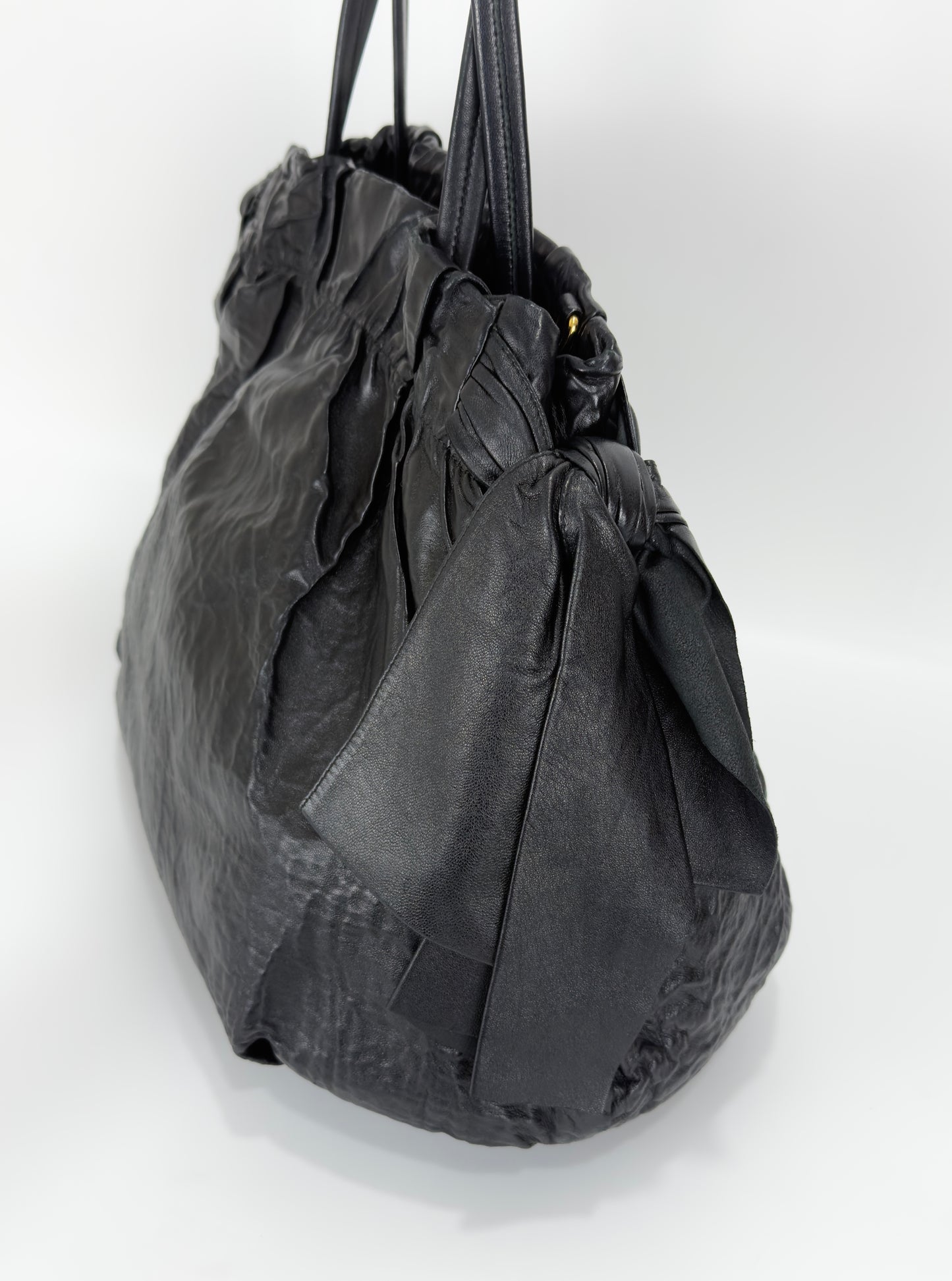 Prada Black Bow Lambskin Leather Satchel