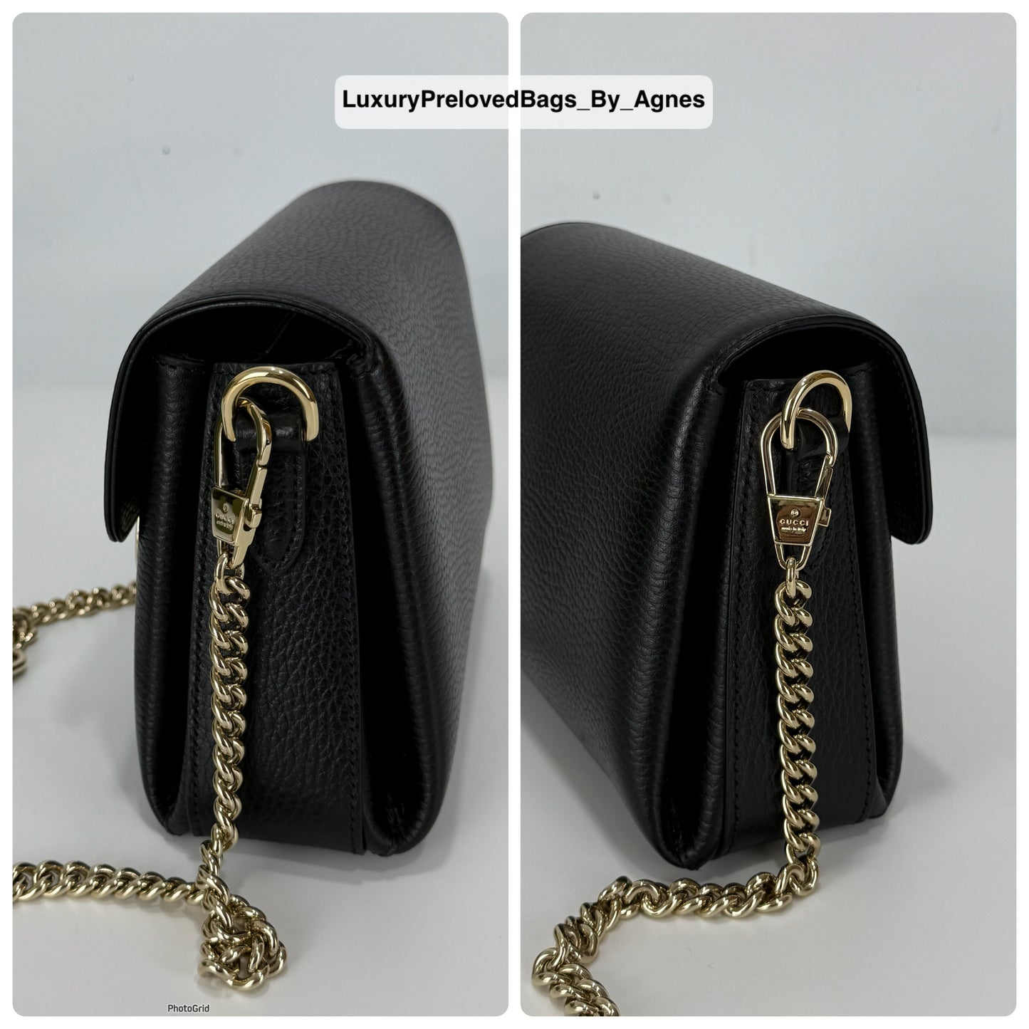 Gucci Interlocking G Black Leather Chain Shoulder Bag