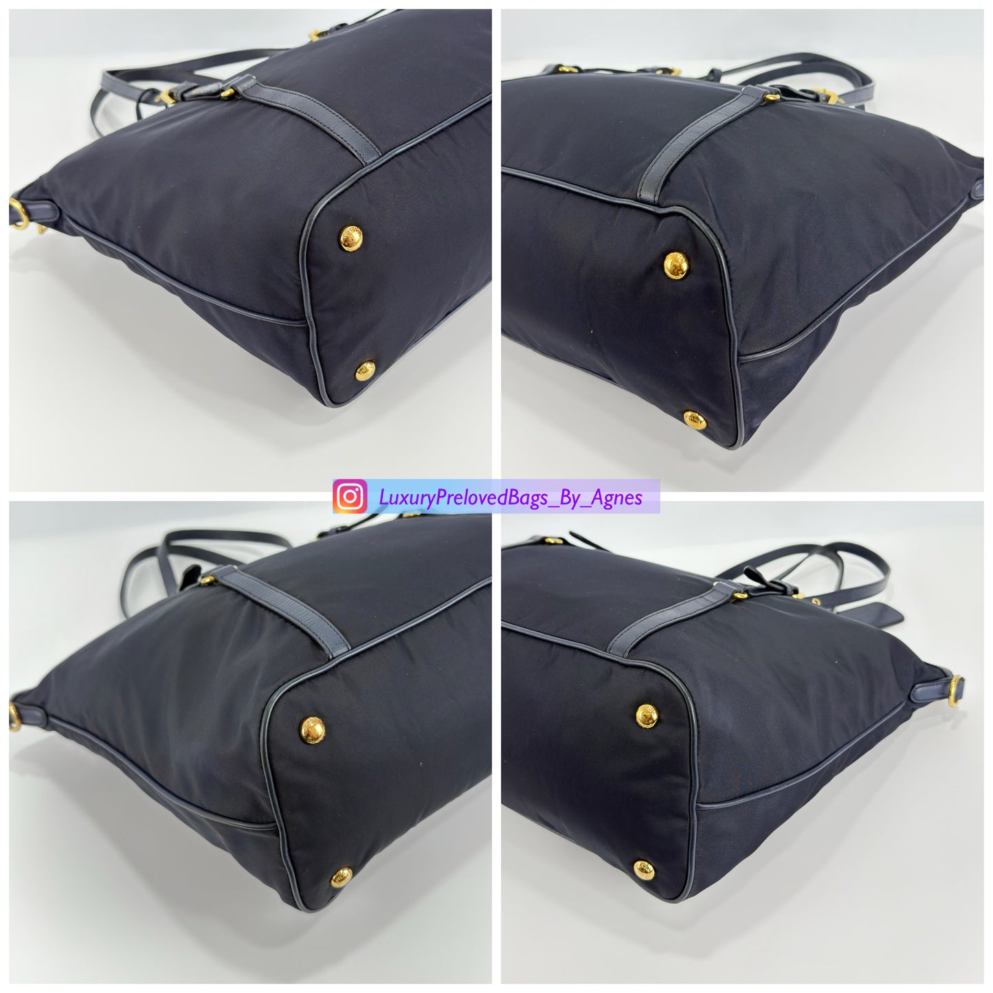 Prada Navy Blue Tessuto Nylon And Saffiano Leather Tote Bag
