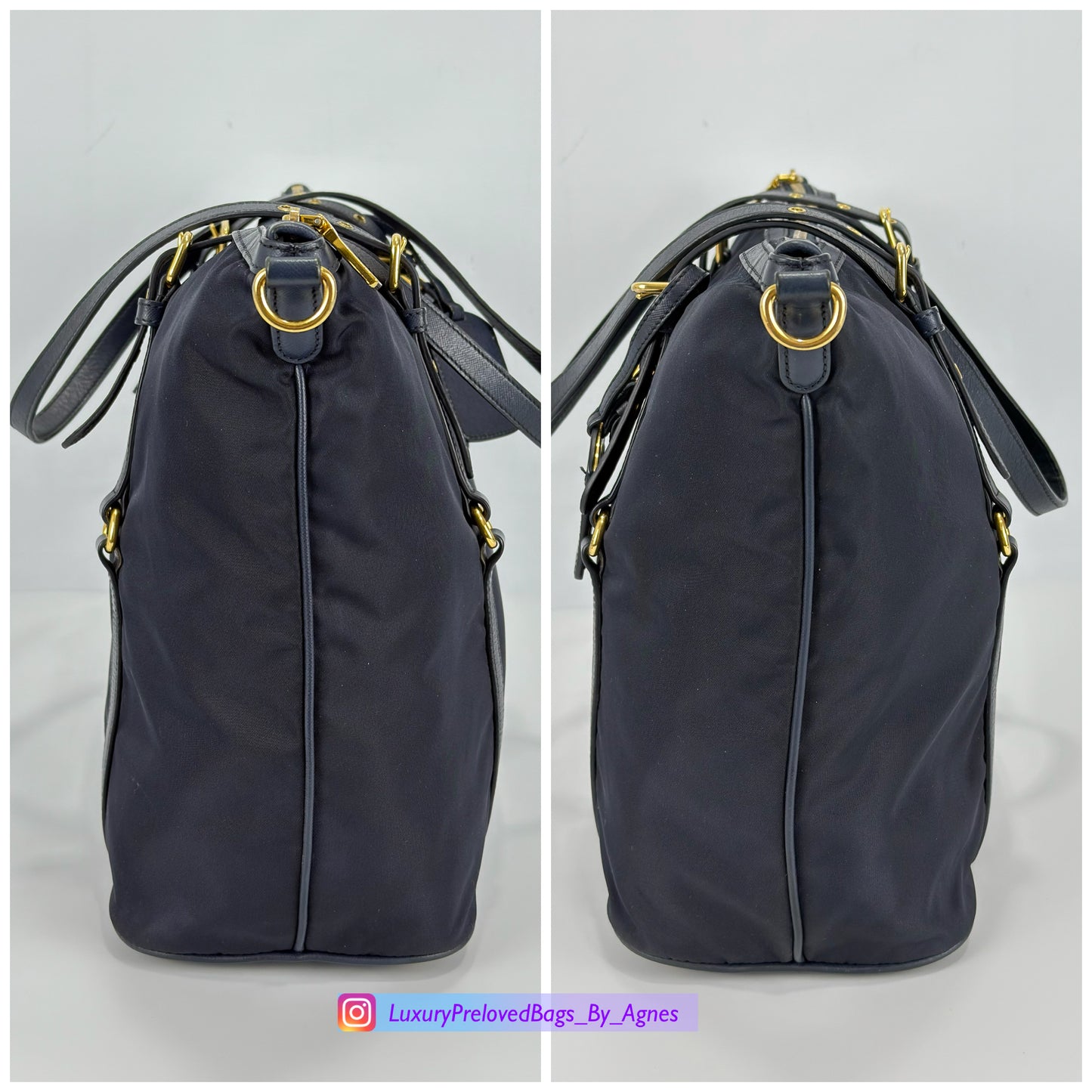 Prada Navy Blue Tessuto Nylon And Saffiano Leather Tote Bag