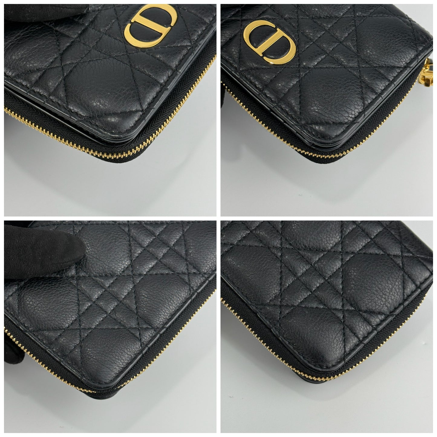 Dior Caro Scarlet Wallet In Black Supple Cannage Calfskin