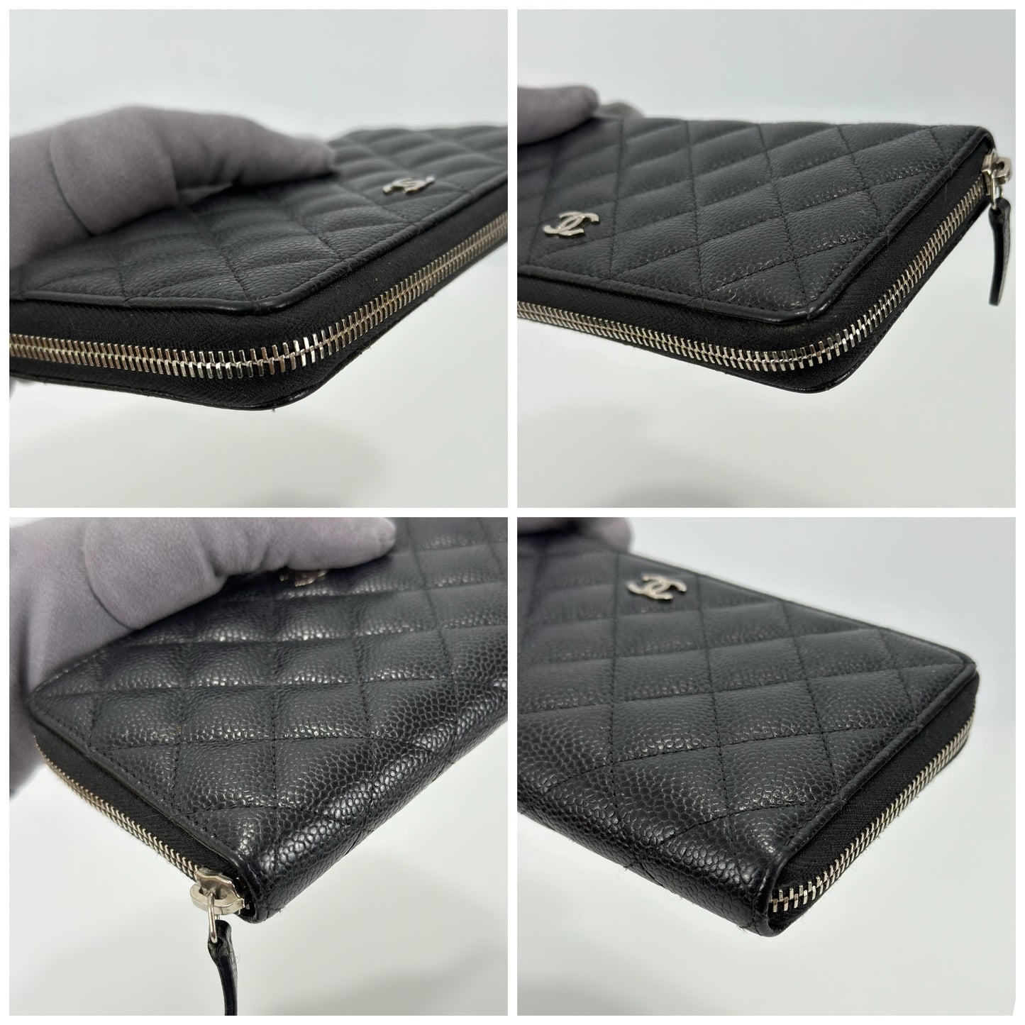 Chanel Caviar Quilted Large Gusset Zip Around Wallet Black