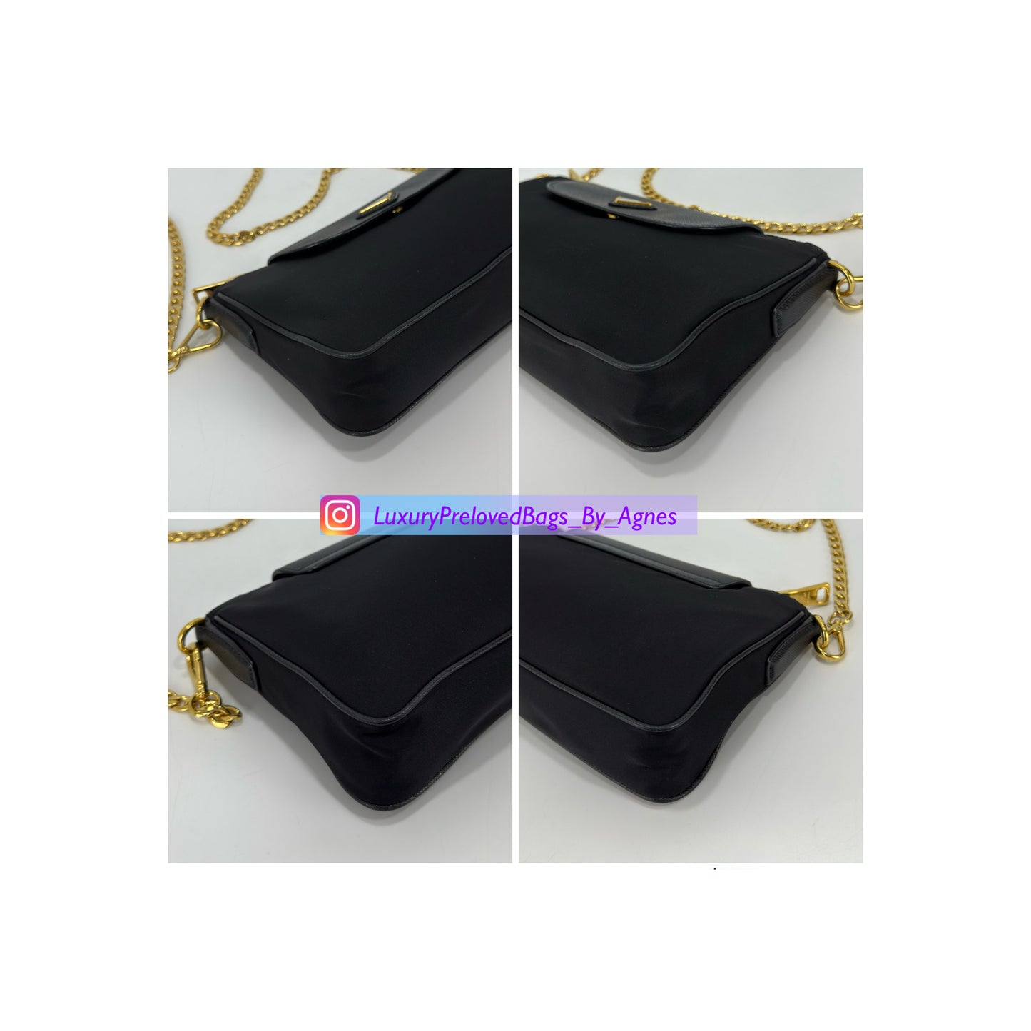 Prada Black Tessuto Nylon Saffiano Chain Crossbody Bag