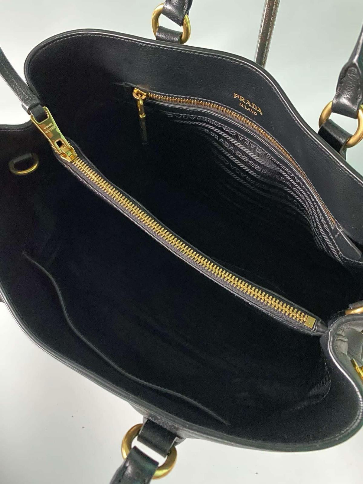Prada Glace Calfskin Embossed Logo Tote Black
