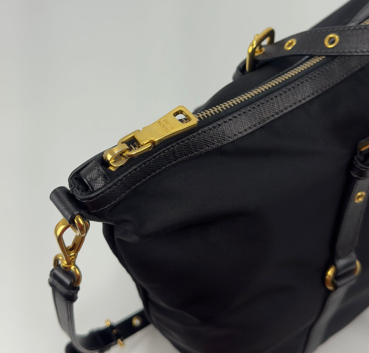 Prada Black Tessuto Nylon And Saffiano Leather Tote Bag