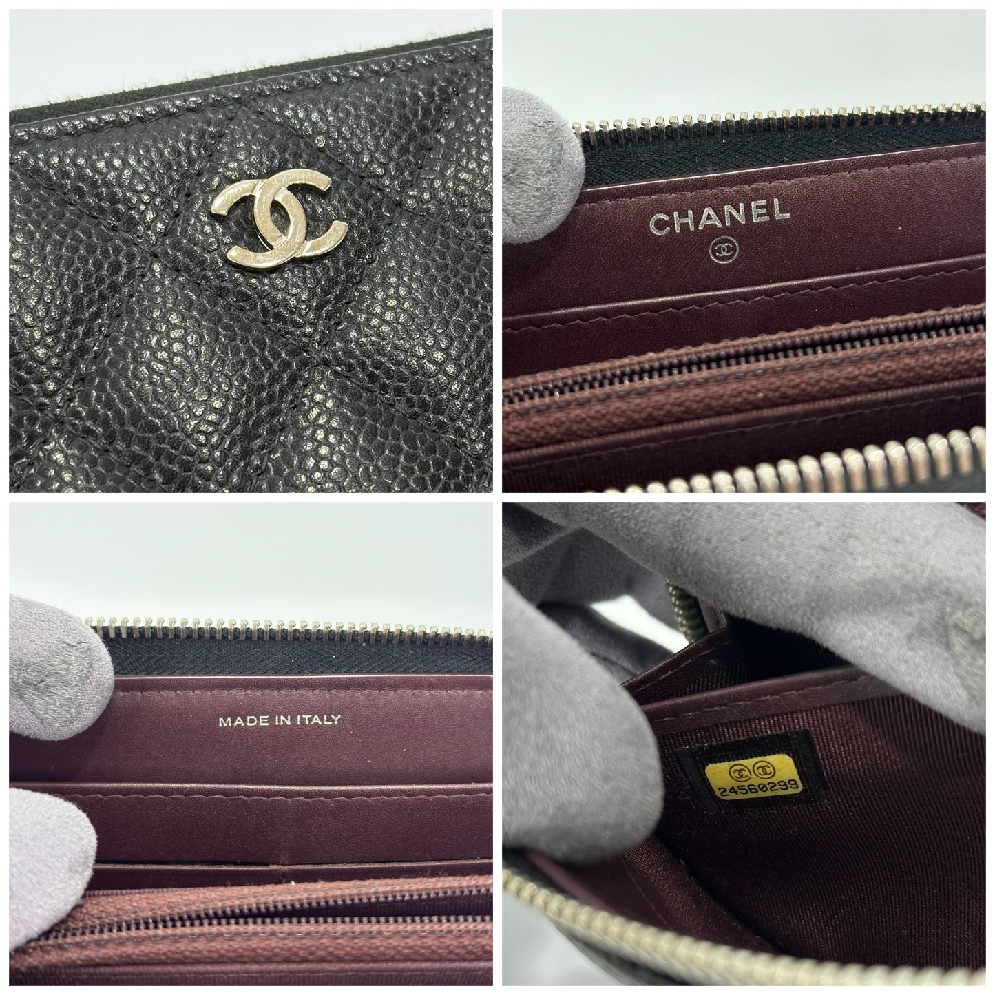 Chanel Caviar Quilted Large Gusset Zip Around Wallet Black