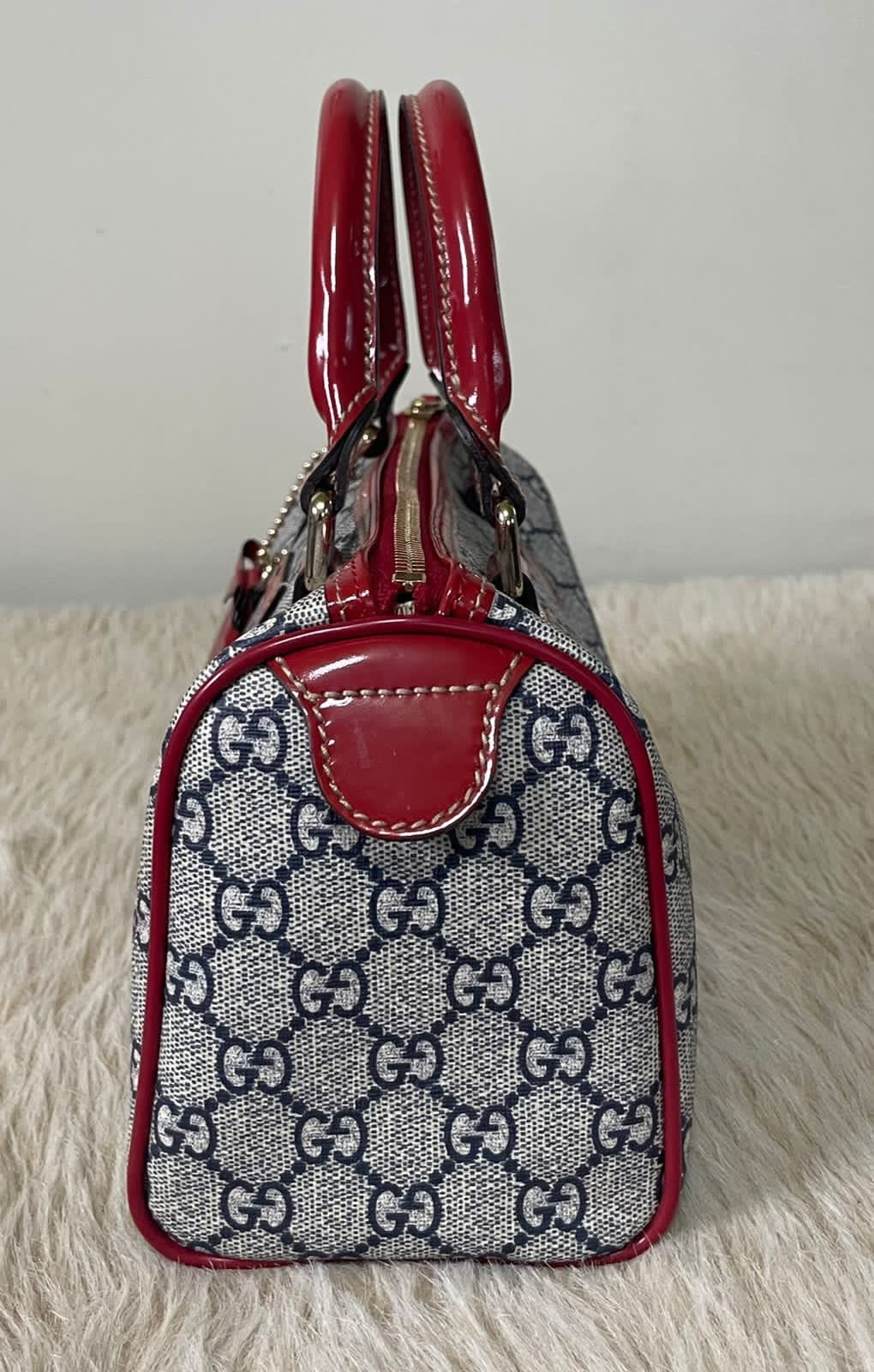 GG Red Coated Canvas Tattoo Heart Joy Boston Bag