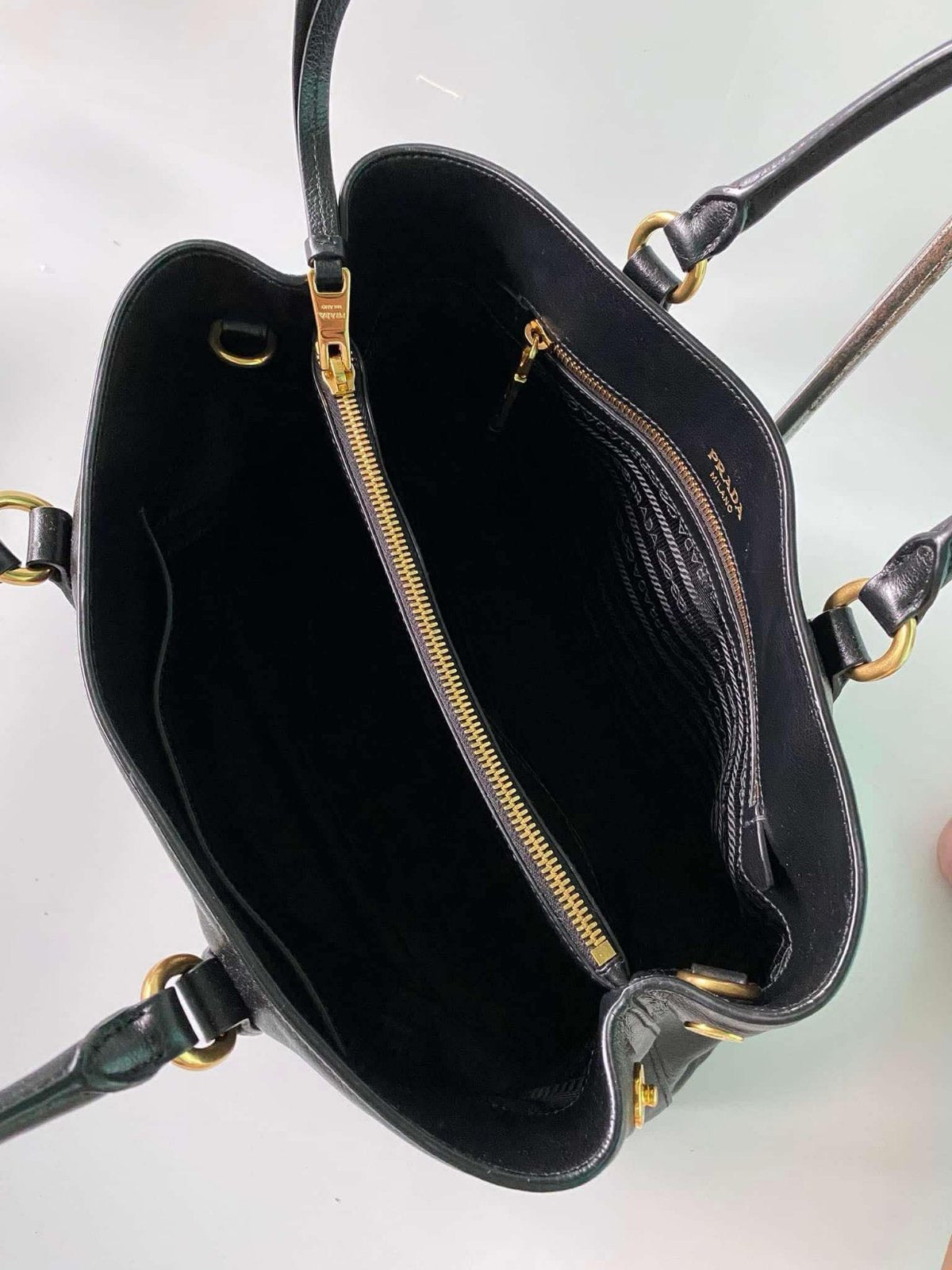 Prada Glace Calfskin Embossed Logo Tote Black