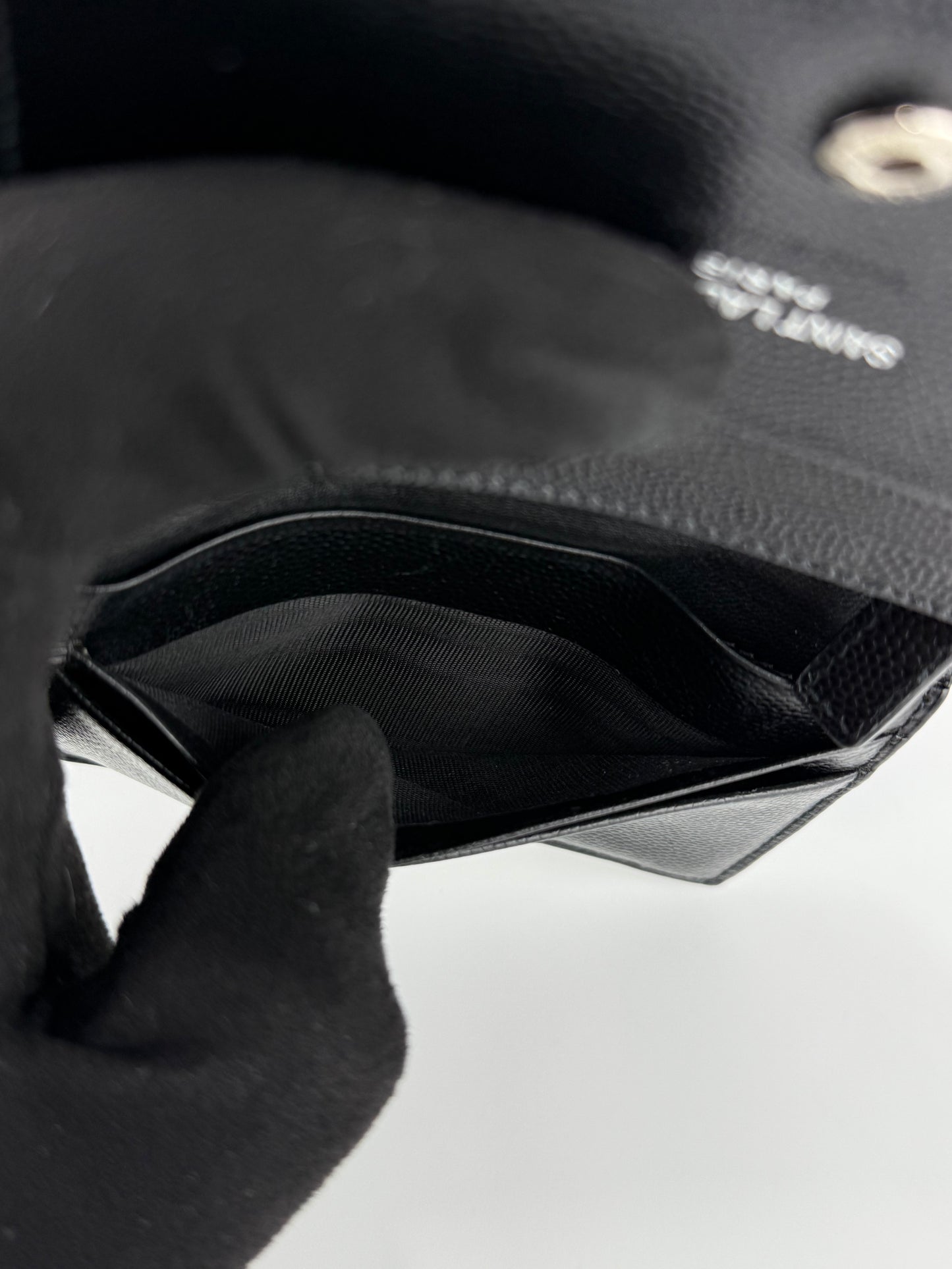 YSL BLACK GRAIN DE POUDRE MONOGRAM BIFOLD WALLET CARD CASE