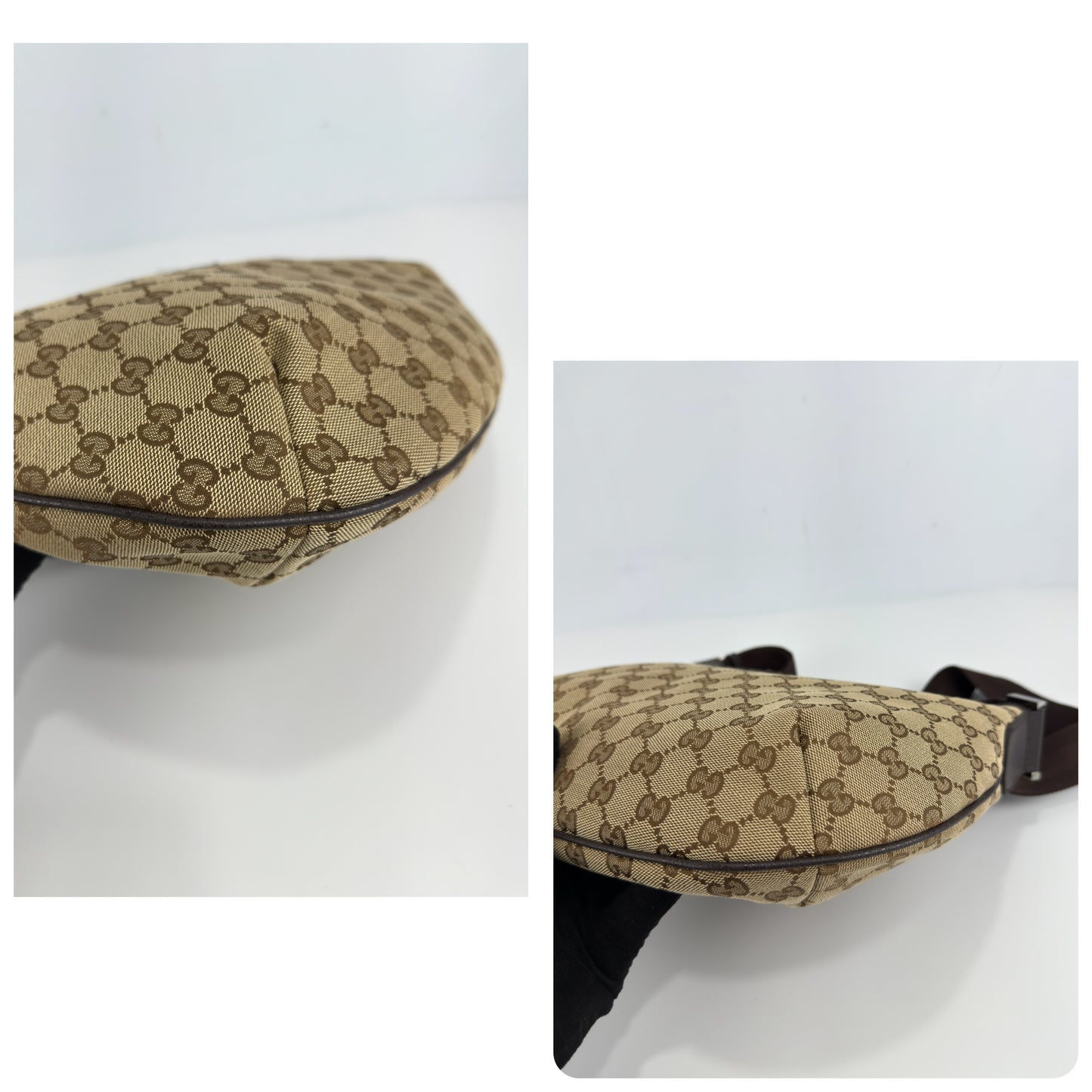 Gucci Monogram Medium Half Moon Hobo Dark Brown