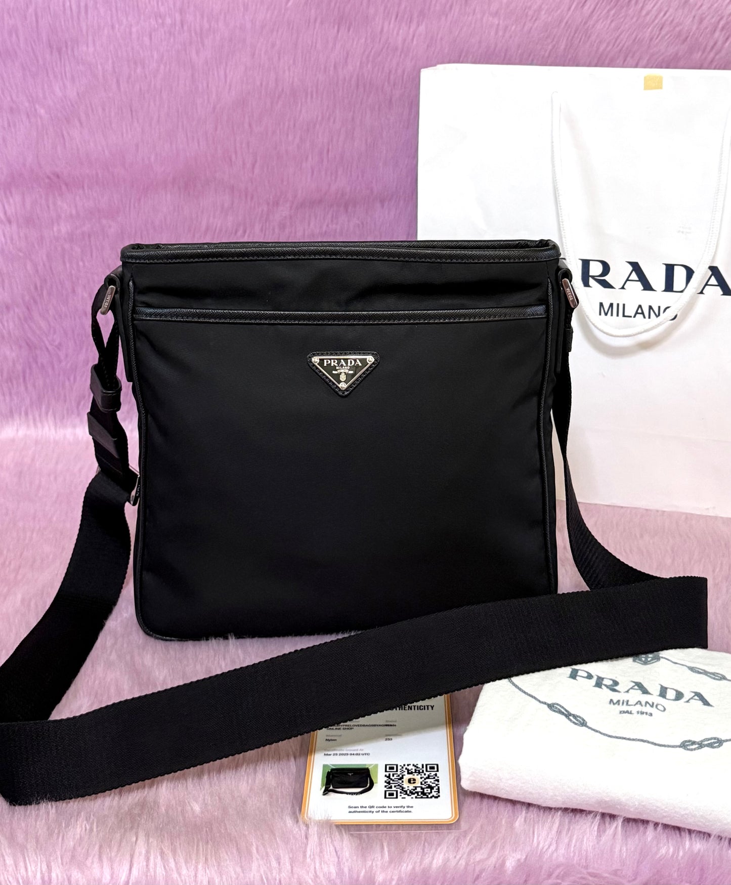 Prada Saffiano Black Tessuto Nylon Shoulder Bag
