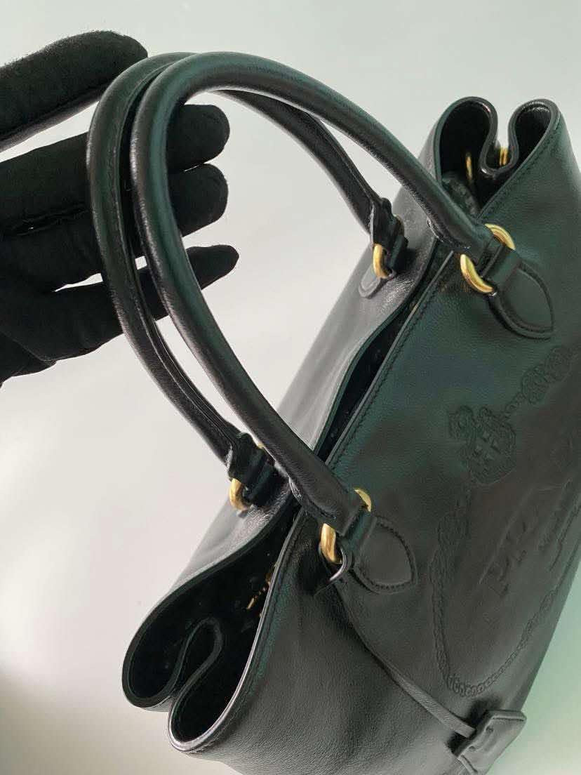 Prada Glace Calfskin Embossed Logo Tote Black