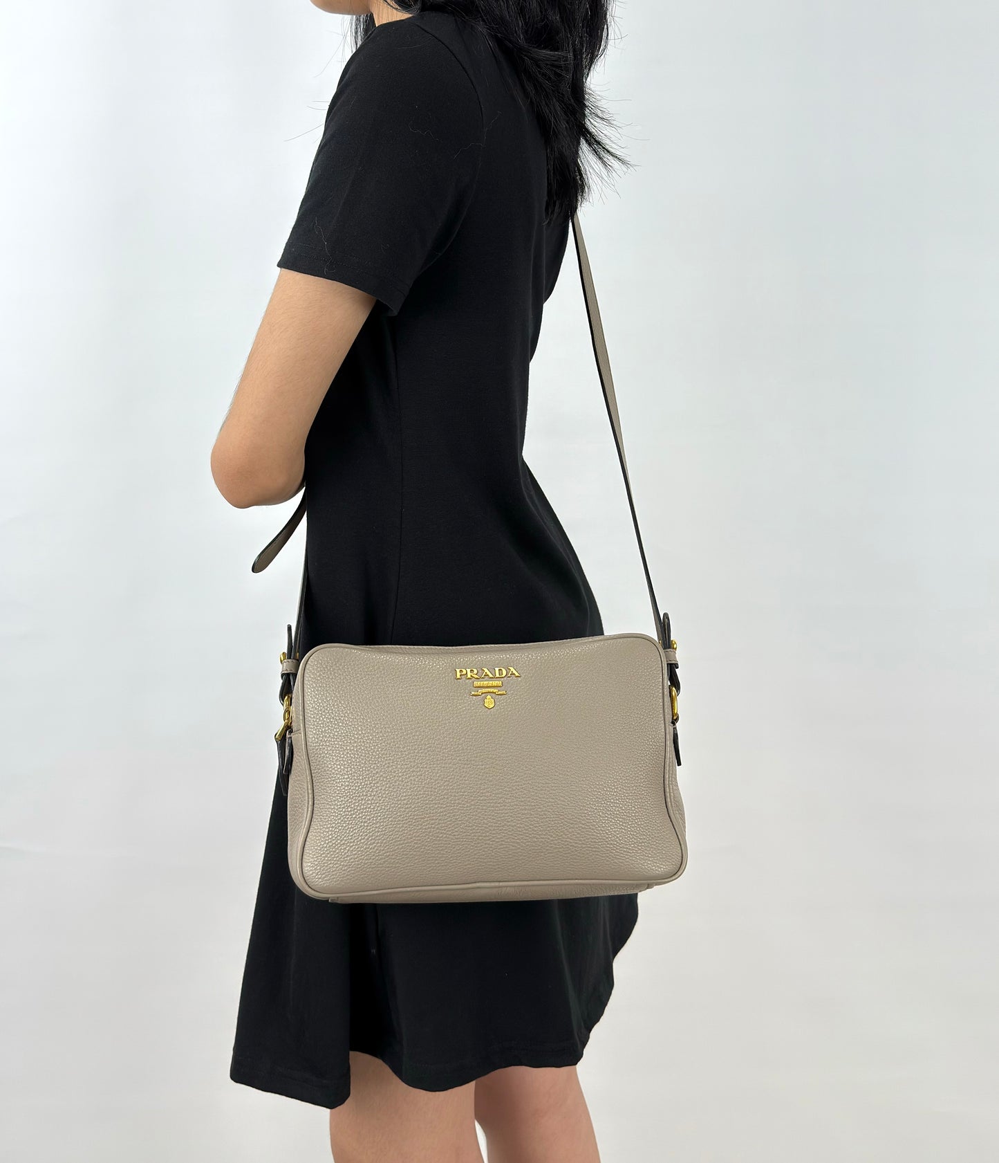 Prada Vitello Phenix Camera Bag Argilla Double Zip