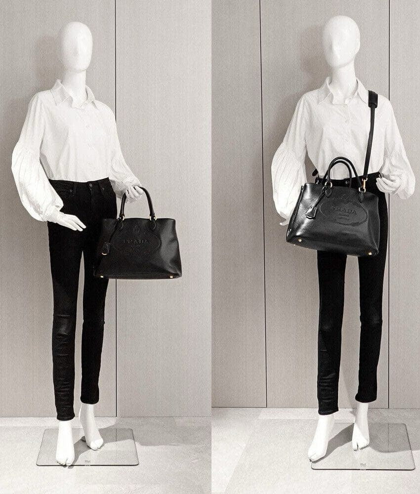 Prada Glace Calfskin Embossed Logo Tote Black