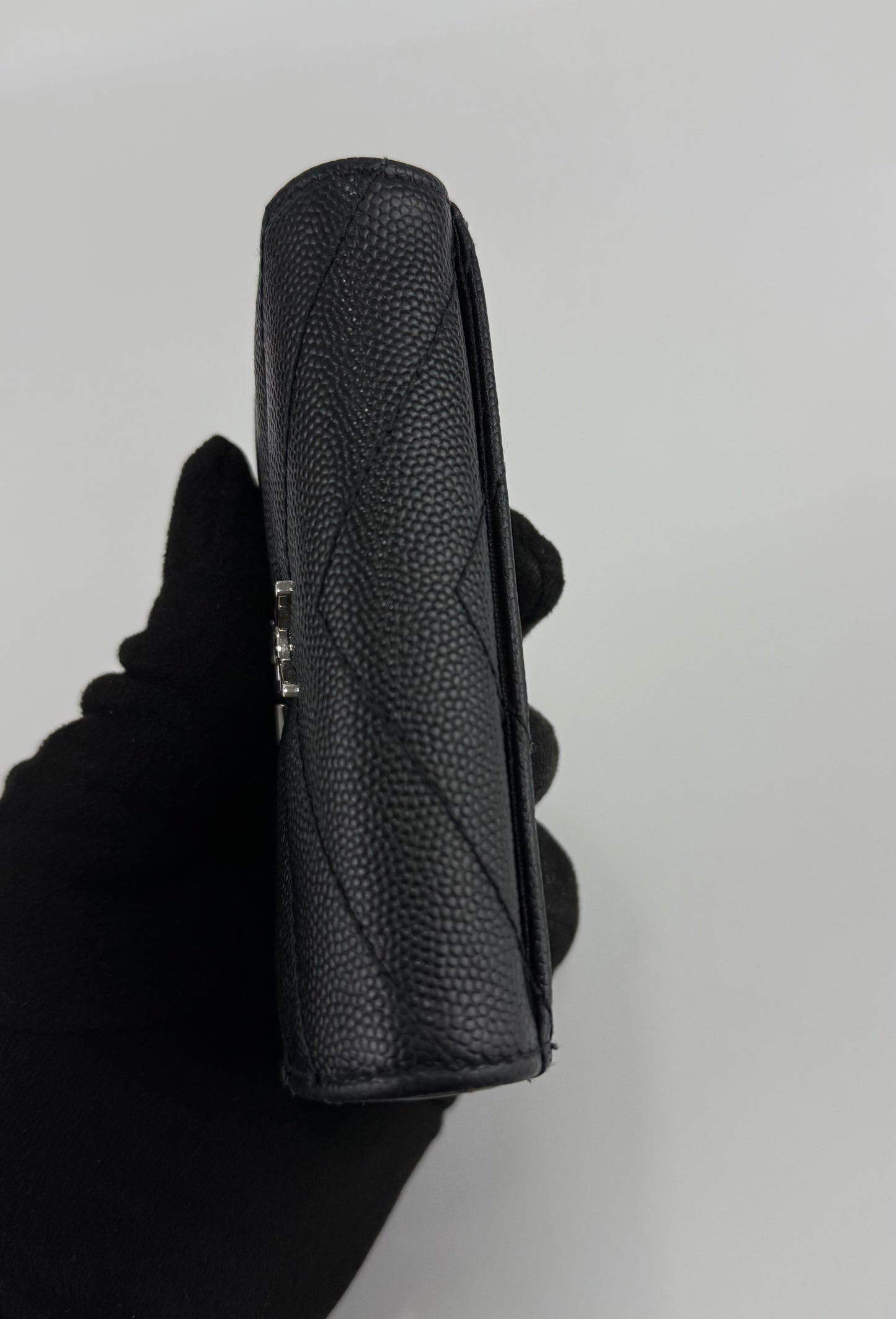 YSL BLACK GRAIN DE POUDRE MONOGRAM BIFOLD WALLET CARD CASE