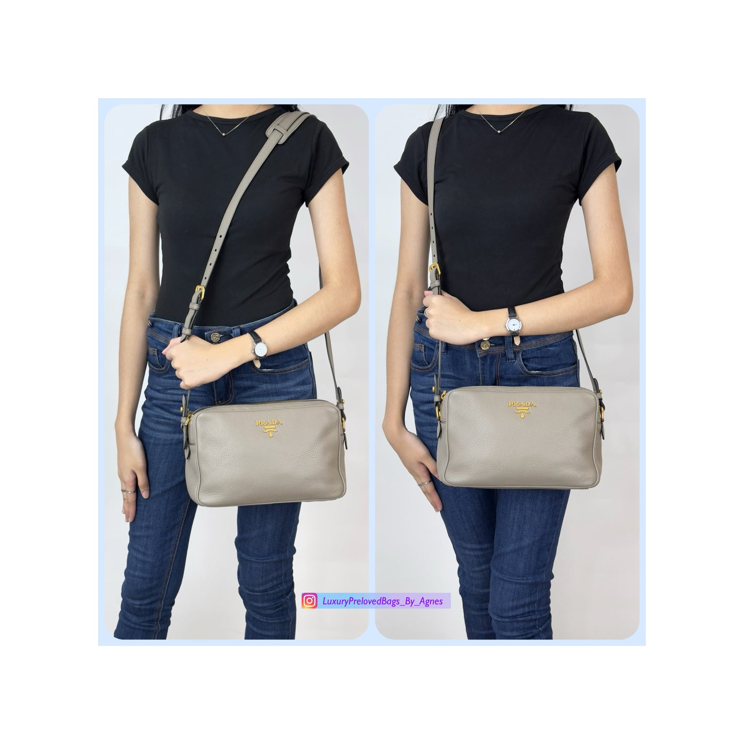 Prada Vitello Phenix Camera Bag Argilla Double Zip