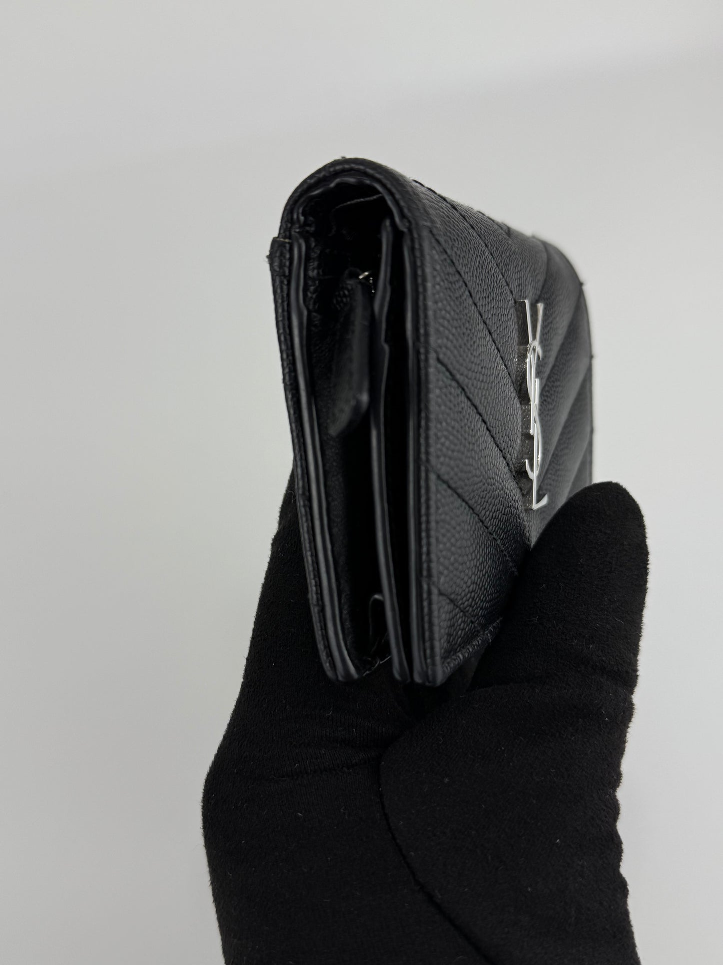 YSL BLACK GRAIN DE POUDRE MONOGRAM BIFOLD WALLET CARD CASE
