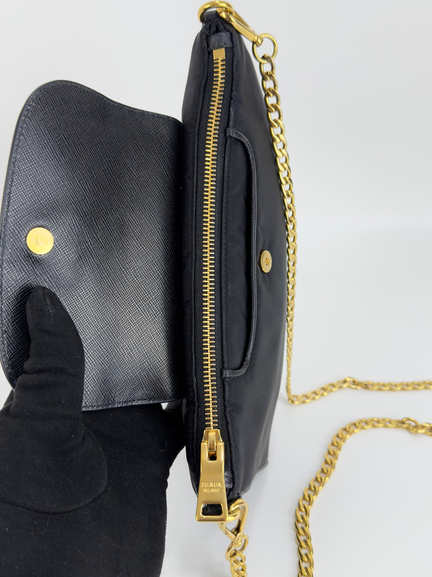 Prada 1BH085 Tessuto Nylon Convertible Clutch Sling Bag
