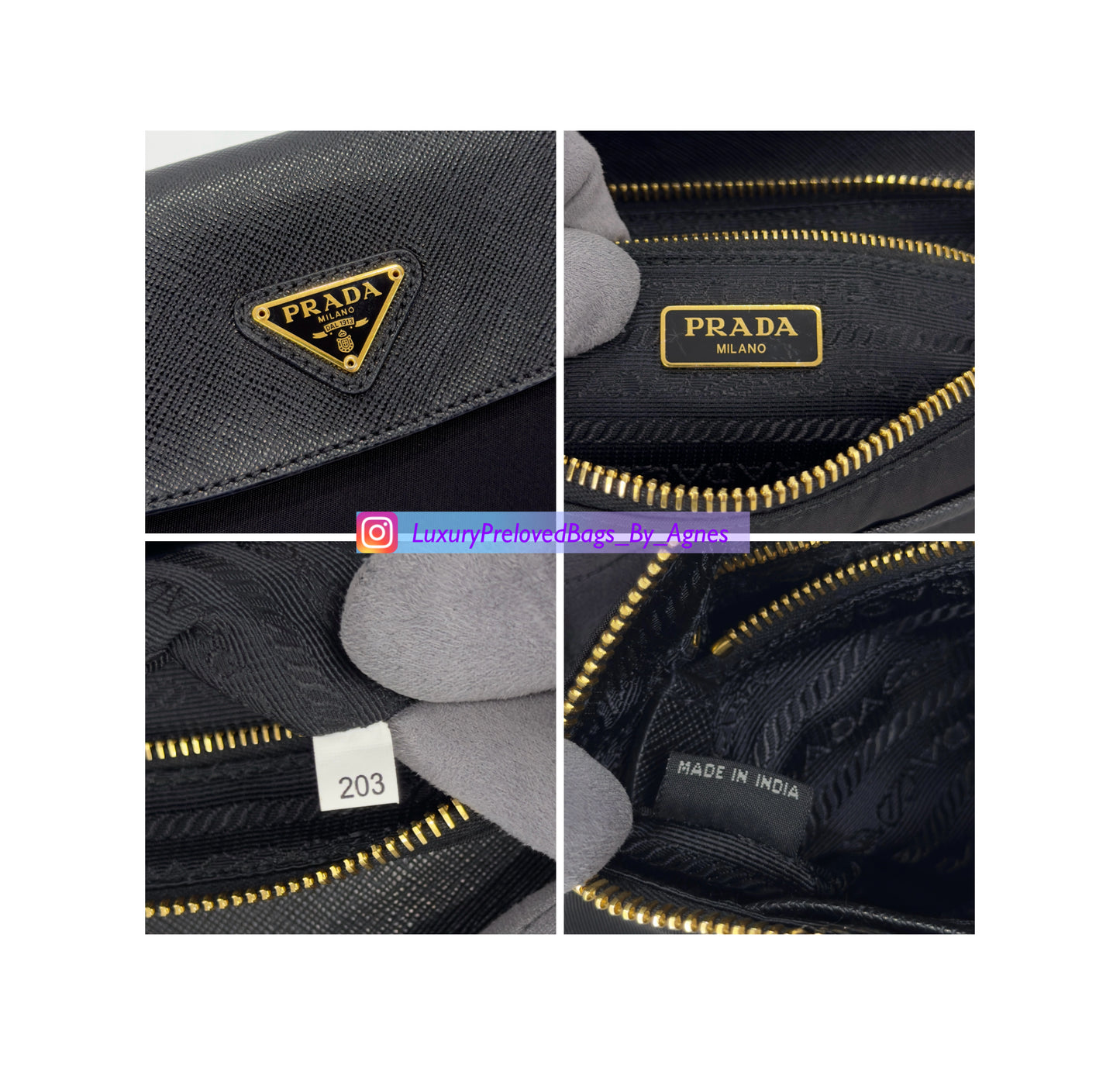 Prada Black Tessuto Nylon Saffiano Chain Crossbody Bag